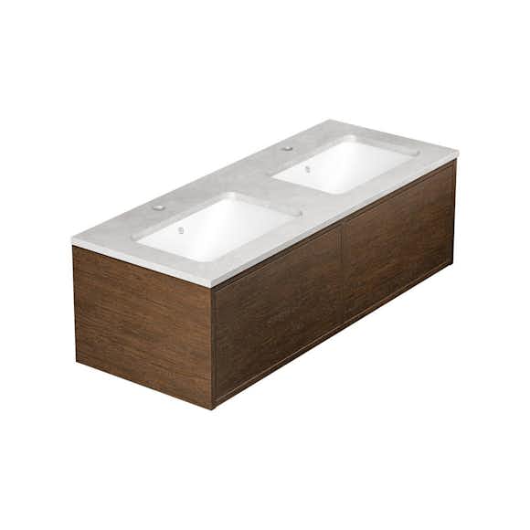 tvättställskåp gustavsberg ducentic 120 cm med stenbänkskiva och underlimmade tvättställ