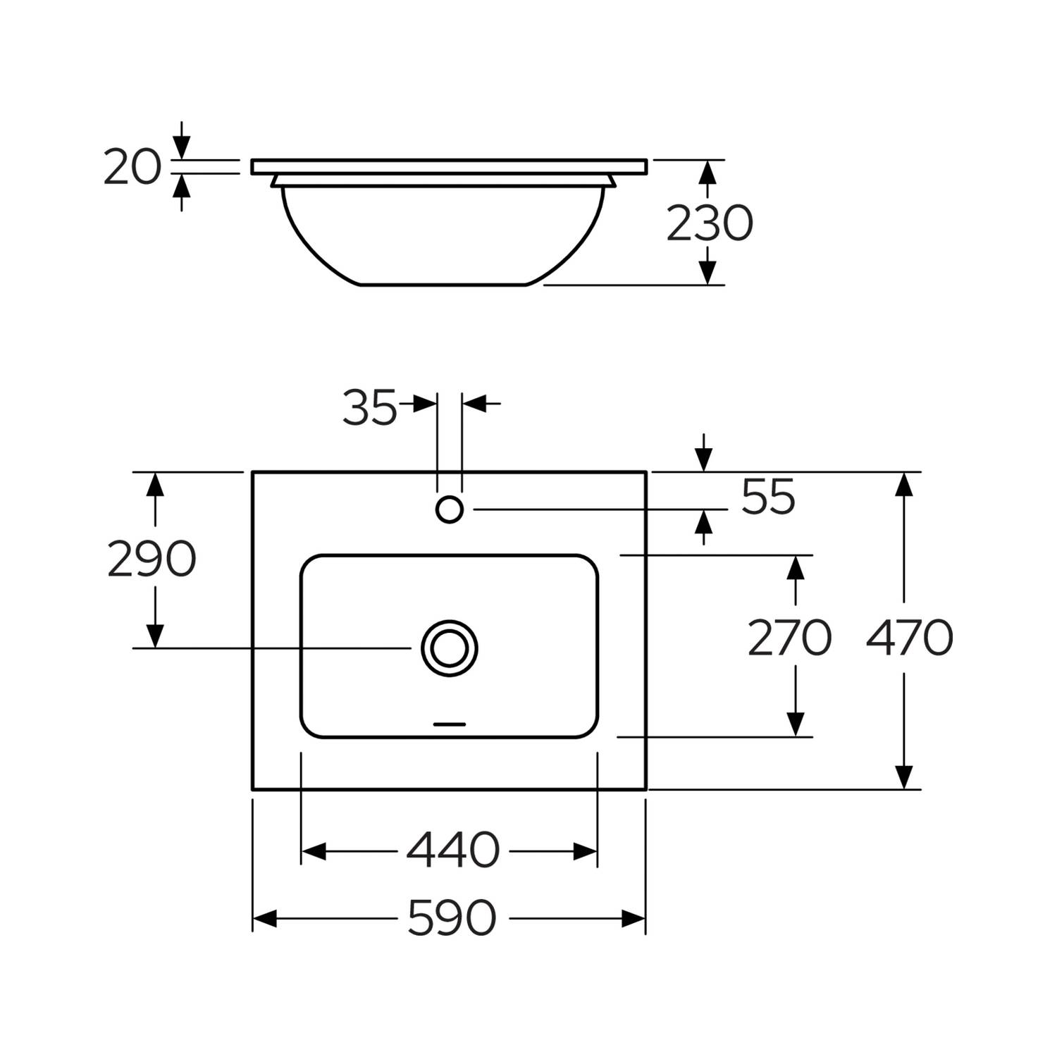 Bänkskiva Gustavsberg Ducentic 60 cm i Natursten med Underlimmat Tvättställ