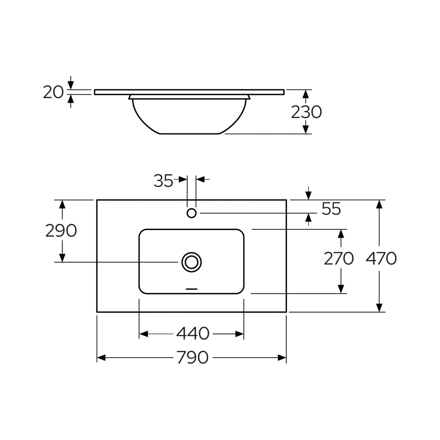 Bänkskiva Gustavsberg Ducentic 80 cm i Natursten med Underlimmat Tvättställ