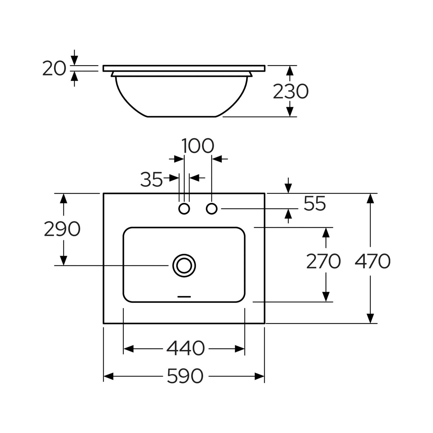 Bänkskiva Gustavsberg Ducentic 60 cm i Natursten med Underlimmat Tvättställ