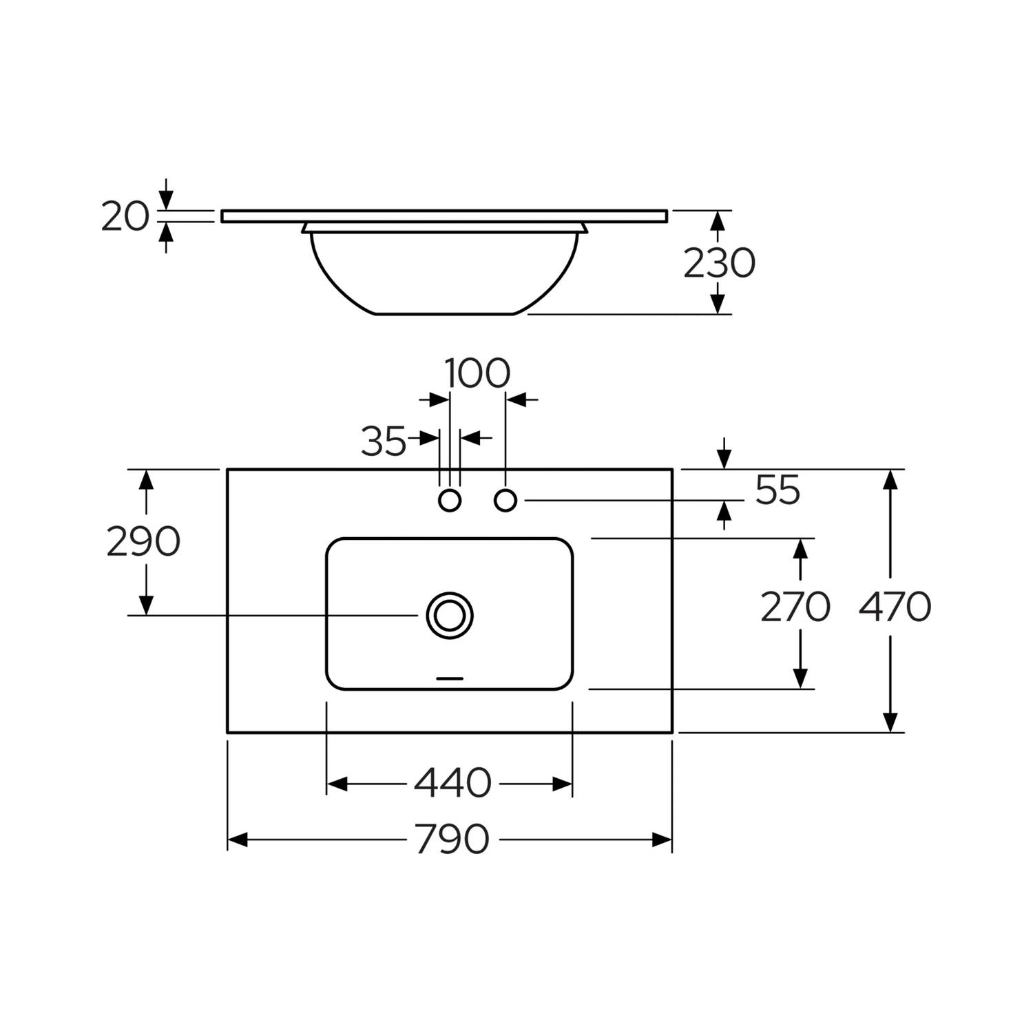 Bänkskiva Gustavsberg Ducentic 80 cm i Natursten med Underlimmat Tvättställ