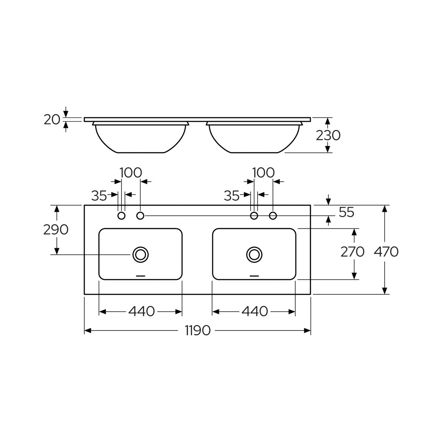 Tvättställskåp Gustavsberg Ducentic 120 cm med Stenbänkskiva, Underlimmade Tvättställ och Benställning