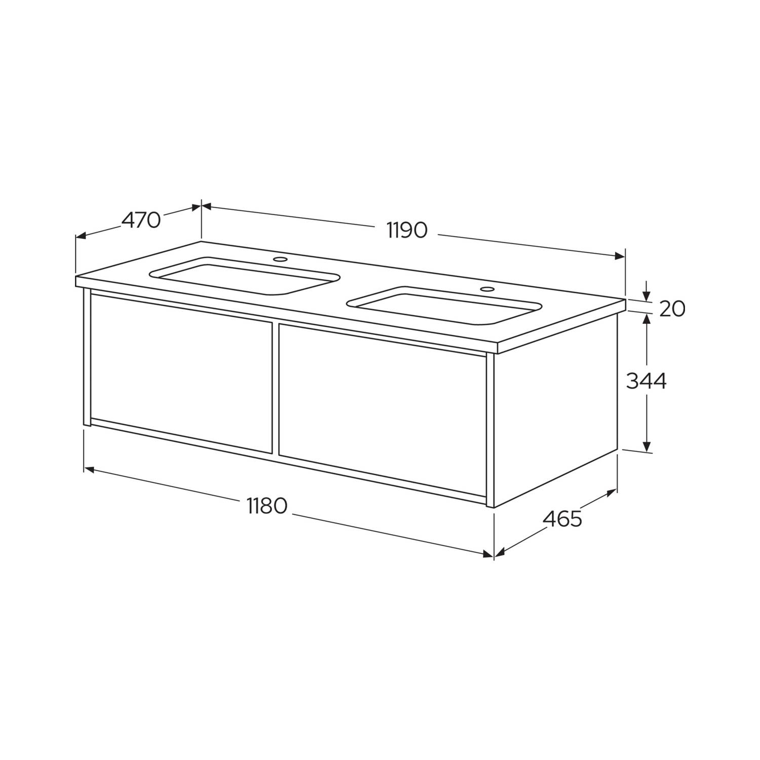 Tvättställskåp Gustavsberg Ducentic 120 cm med Stenbänkskiva, Underlimmade Tvättställ och Benställning