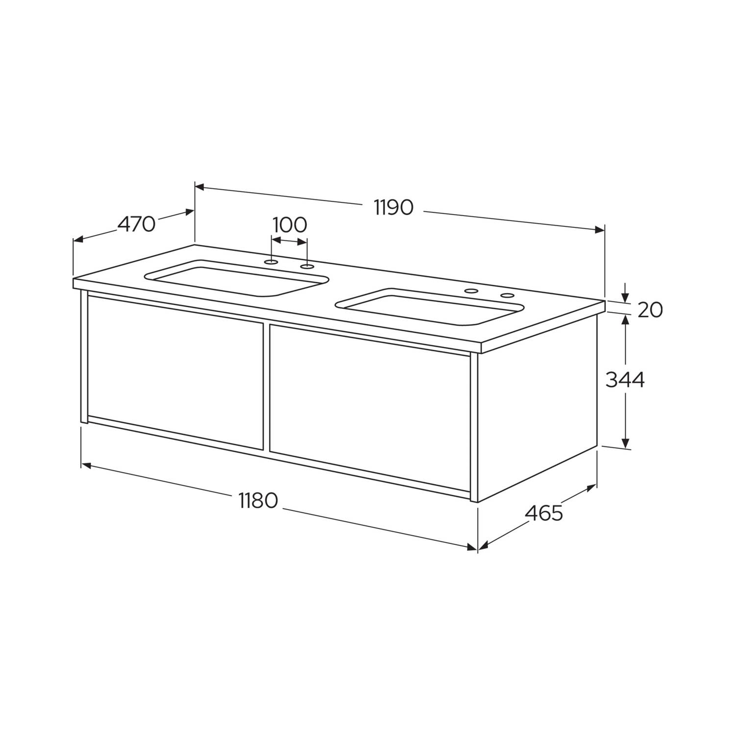 Tvättställskåp Gustavsberg Ducentic 120 cm med Stenbänkskiva och Underlimmade Tvättställ