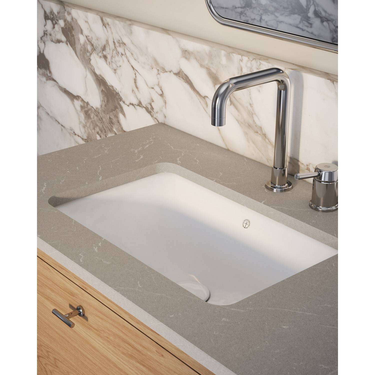 Tvättställskåp Gustavsberg Ducentic 60 cm med Stenbänkskiva och Underlimmat Tvättställ