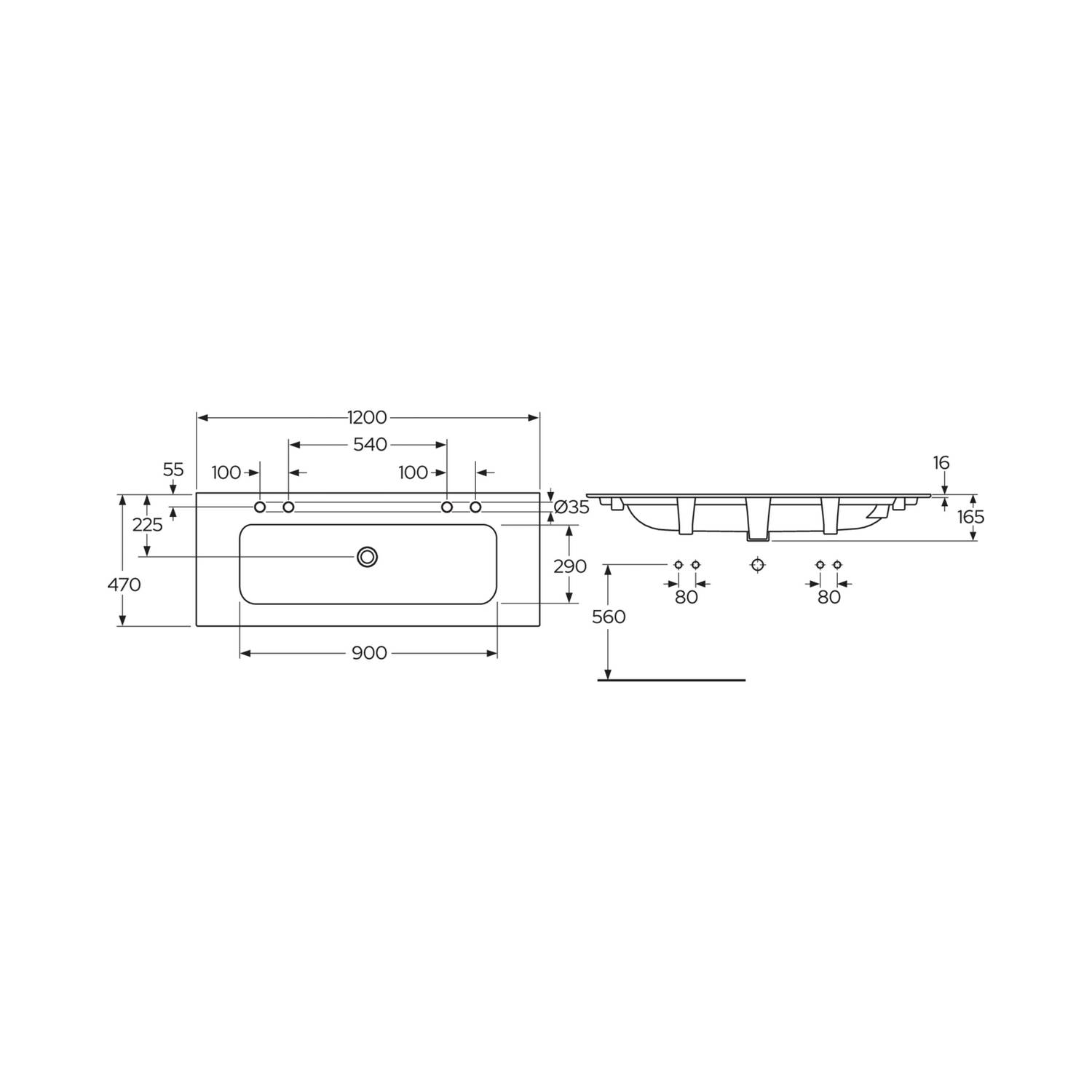 Tvättställ Gustavsberg Artic Slim 120 cm