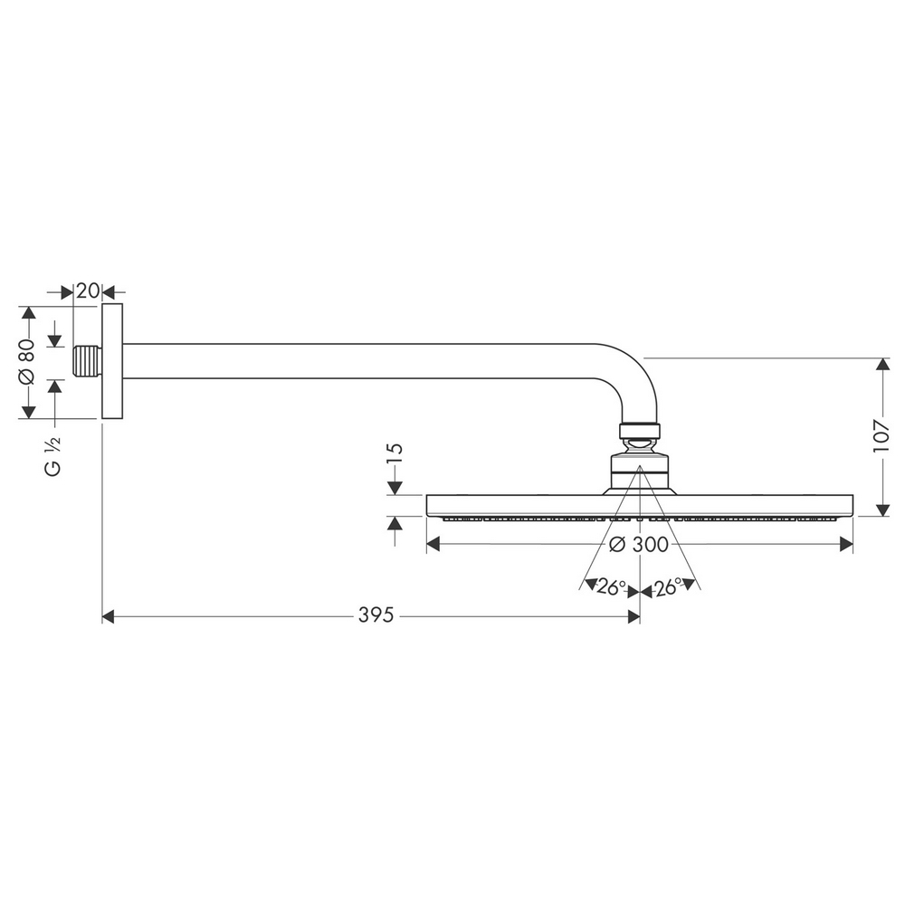 Hoveddusj Hansgrohe Raindance S 300 for Vegg