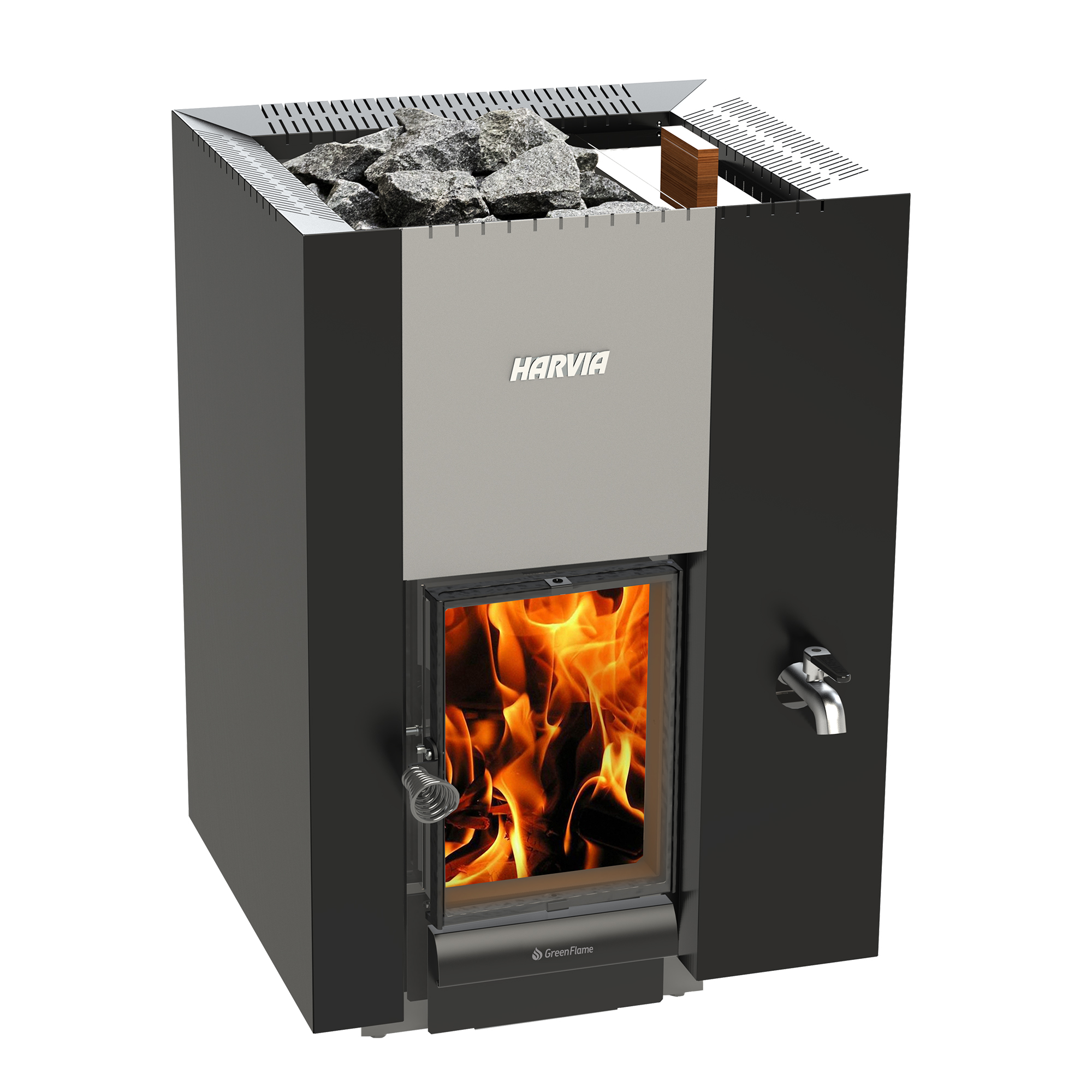 Vedfyrt Badstueovn Harvia 22 GreenFlame RS med Vanntank