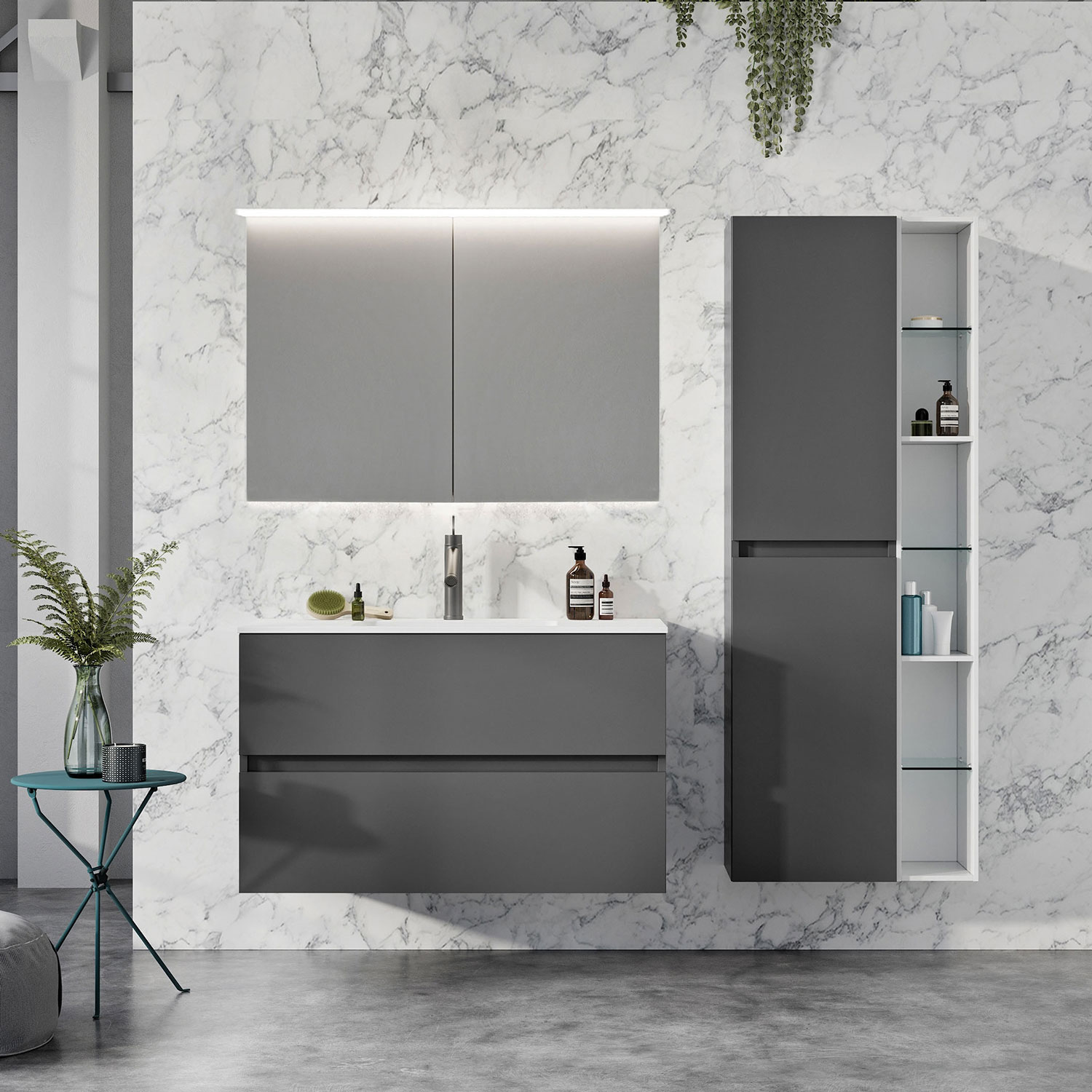 Spegelskåp Swebad Hemavan utan Belysning 1000 mm, Grafit - Installation/montering finns att köpa till