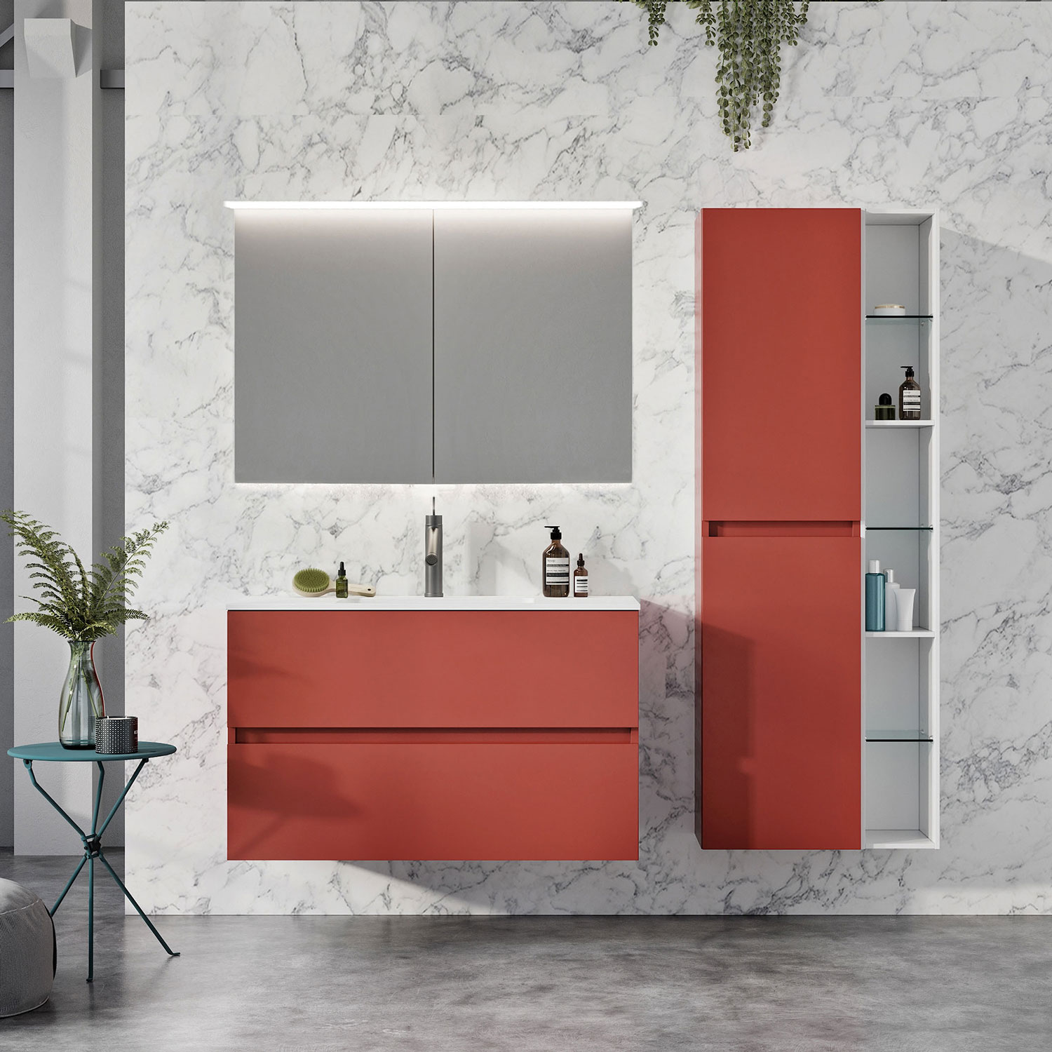 Spegelskåp Swebad Hemavan med Belysning 800 mm, Korallröd - Installation/montering finns att köpa till