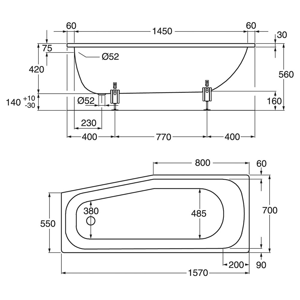Inbyggnadsbadkar Gustavsberg 2580 Offset