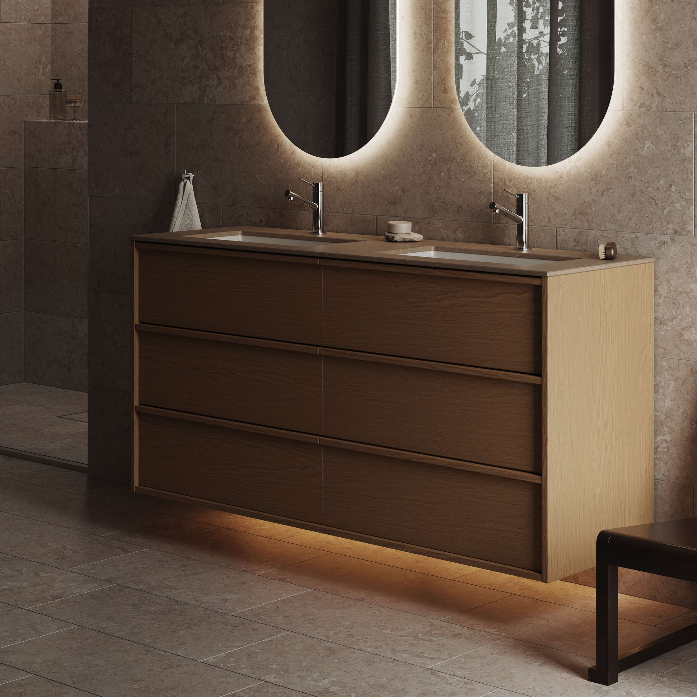 Tvättställsskåp INR Terra Carve Dubbel med 6 Lådor