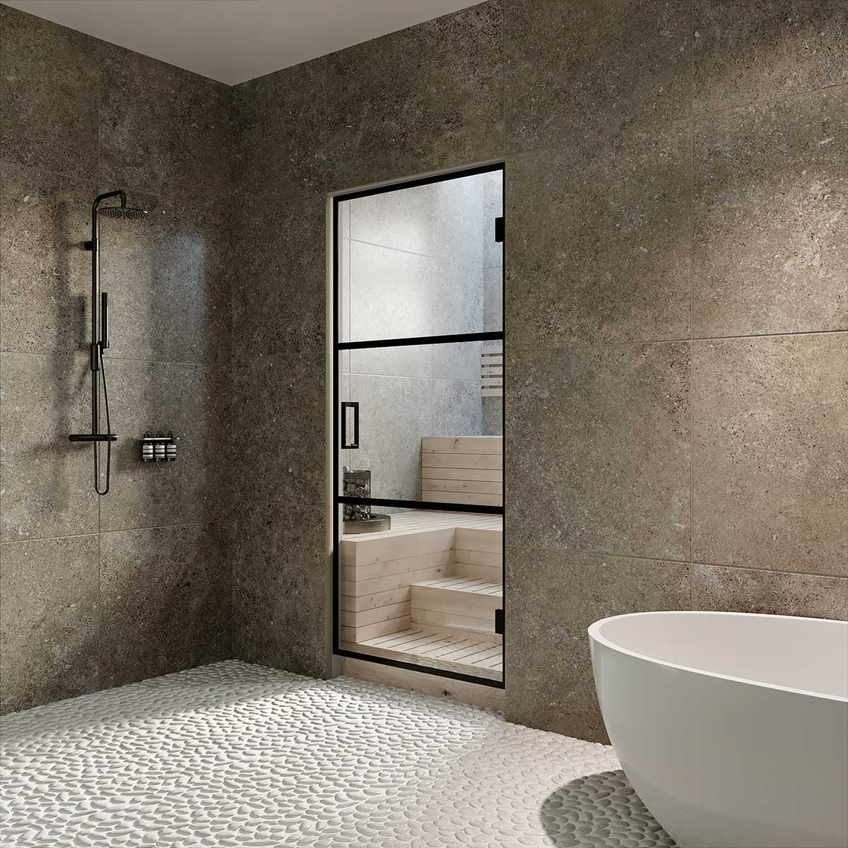 Bastudörr Hietakari Bläk Tokyo Glasdörr 900x1885 Klarglas