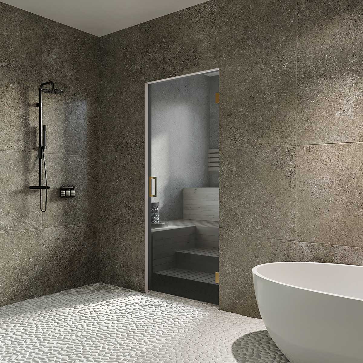 Bastudörr Hietakari Vetro Glasdörr 700x1885 Rökfärgat glas