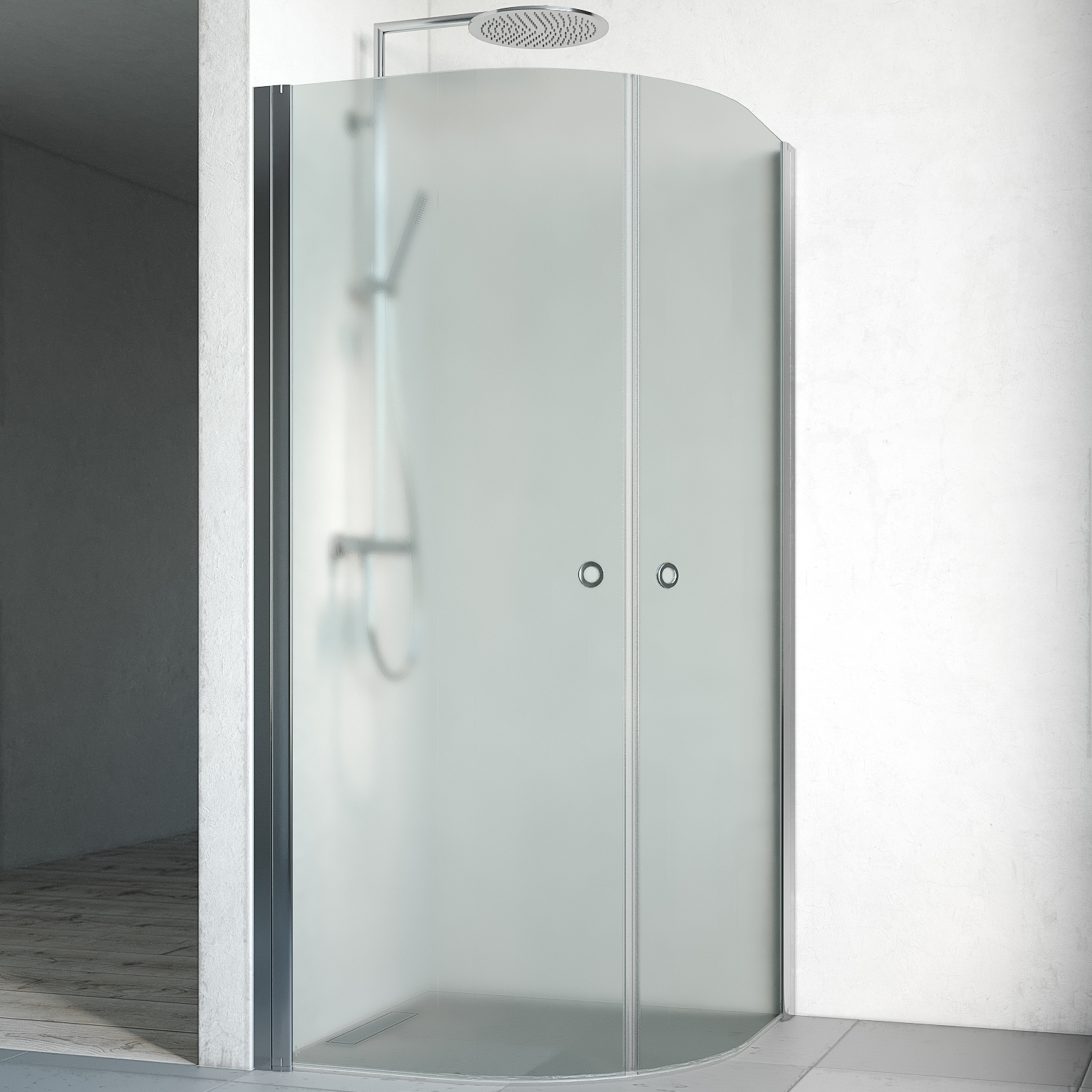 Duschhörn Macro Design Spirit Round 700x700x1970 mm, Krom, Frostat glas med Hålgrepp - Installation/montering finns att köpa till