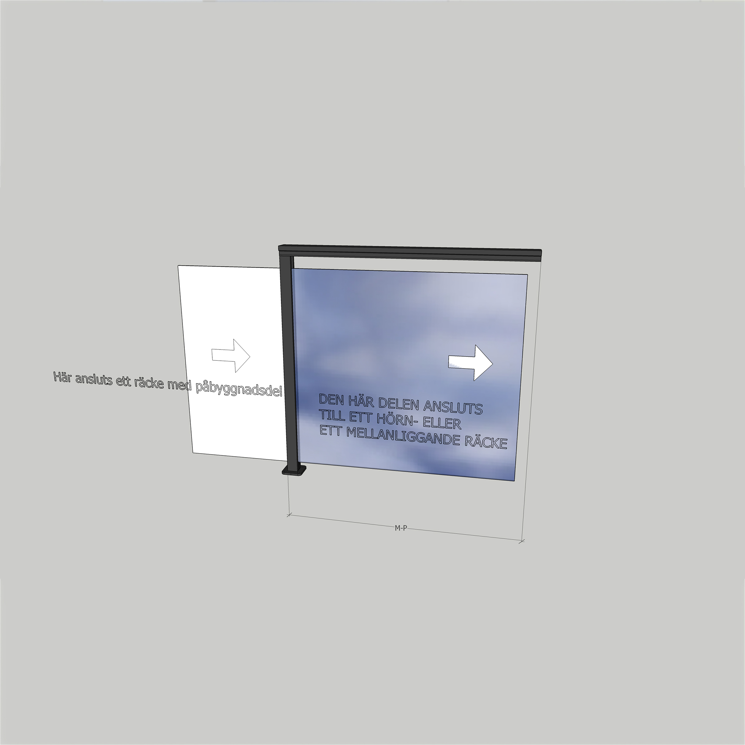 Glasräcke Novoroom Komplett Sektion M-P 800x1100 mm Grå