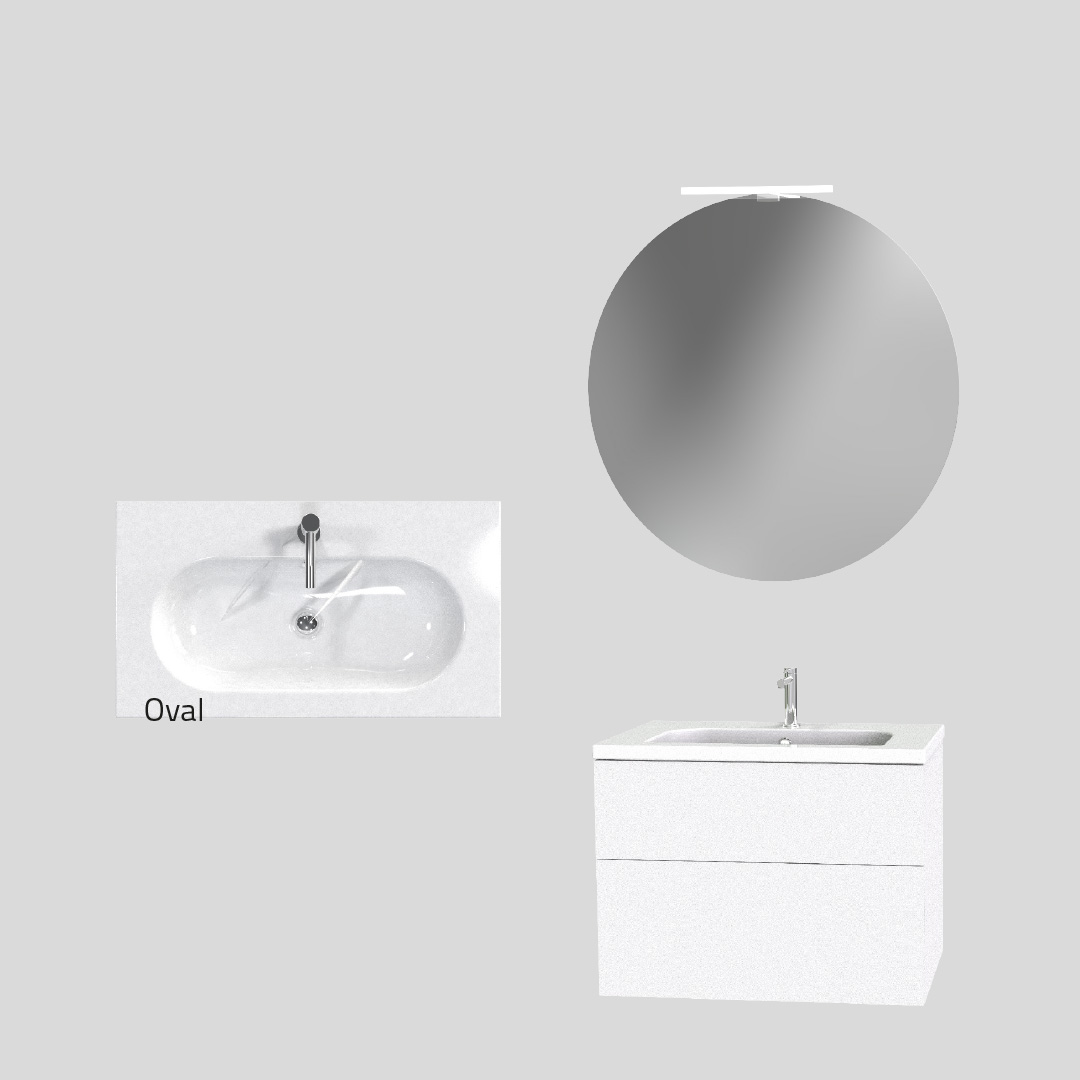 Möbelpaket Miller Badrum New York 800 med Tvättställ och Rund Spegel Ovalt porslinstvättställ