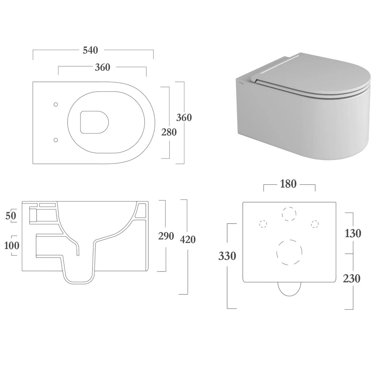 Vegghengt Toalett Olympia Monolith med Sete