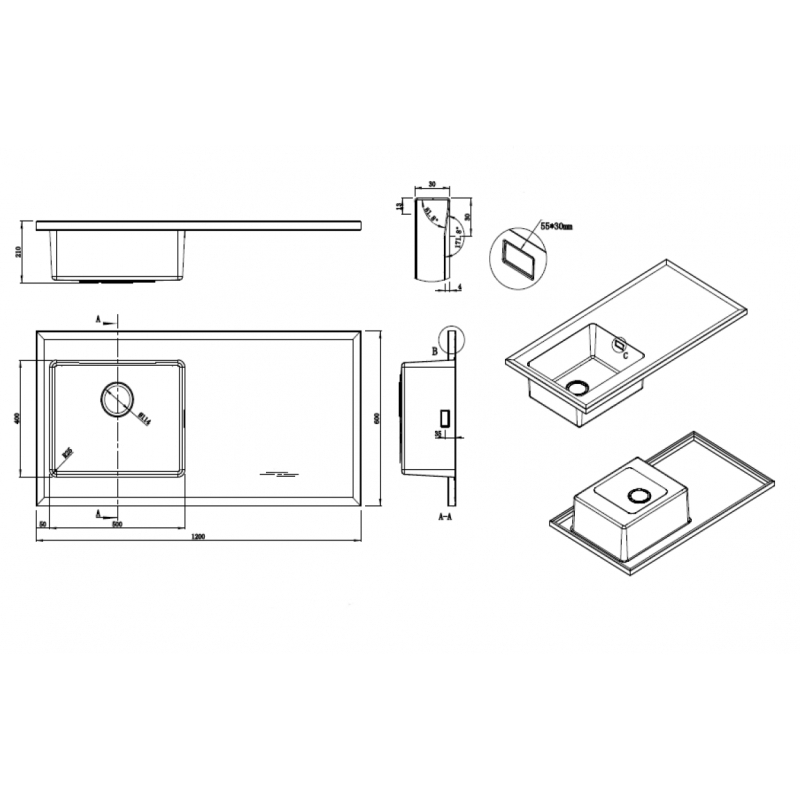 Oppvaskbenk Nordic Tech  Opal 12 - 600 - Z 500