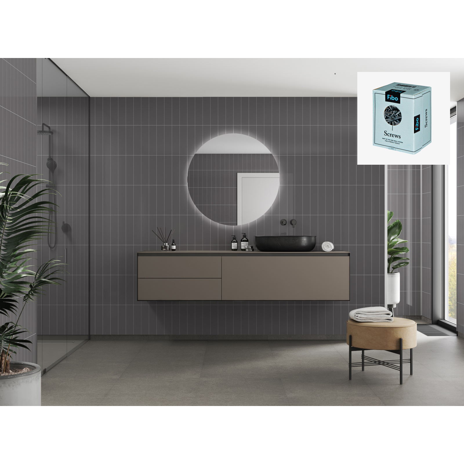 Baderomspanel Fibo 4054-M0830 Anthracite med Monteringsskruer