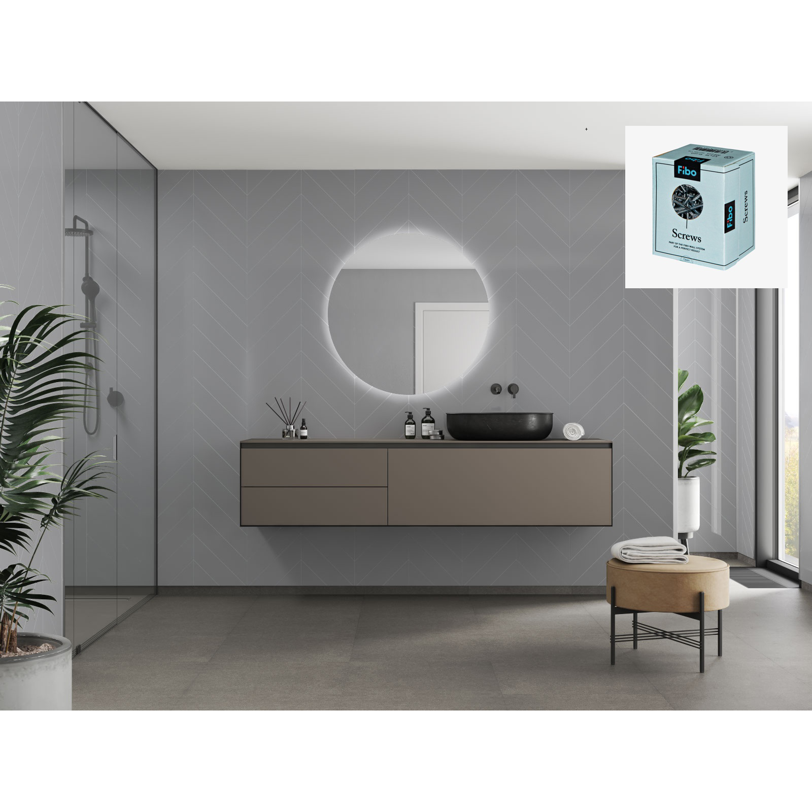 Baderomspanel Fibo 4115-M78 Medium Grey med Monteringsskruer