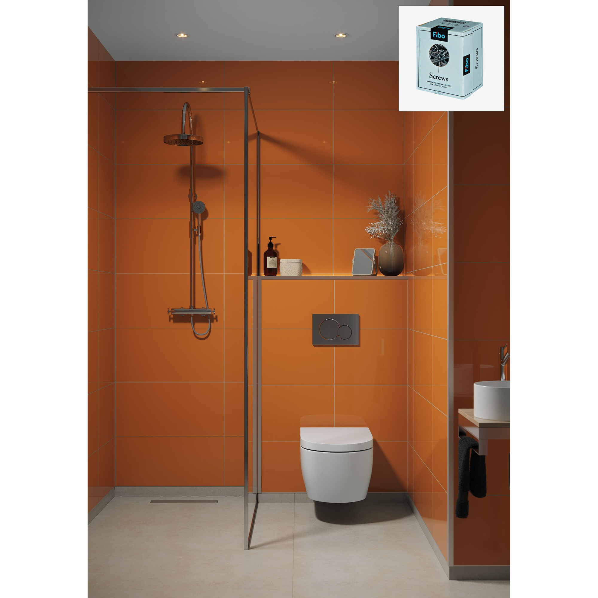 Baderomspanel Fibo 2122 M6030 Orange med Monteringsskruer