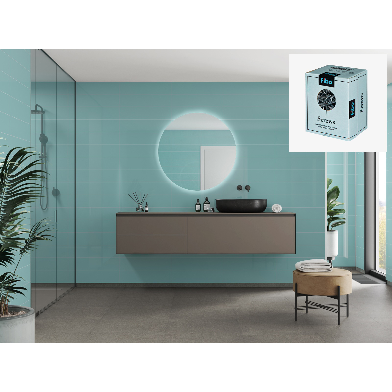 Baderomspanel Fibo 2212 M6015 Aquamarine med Monteringsskruer