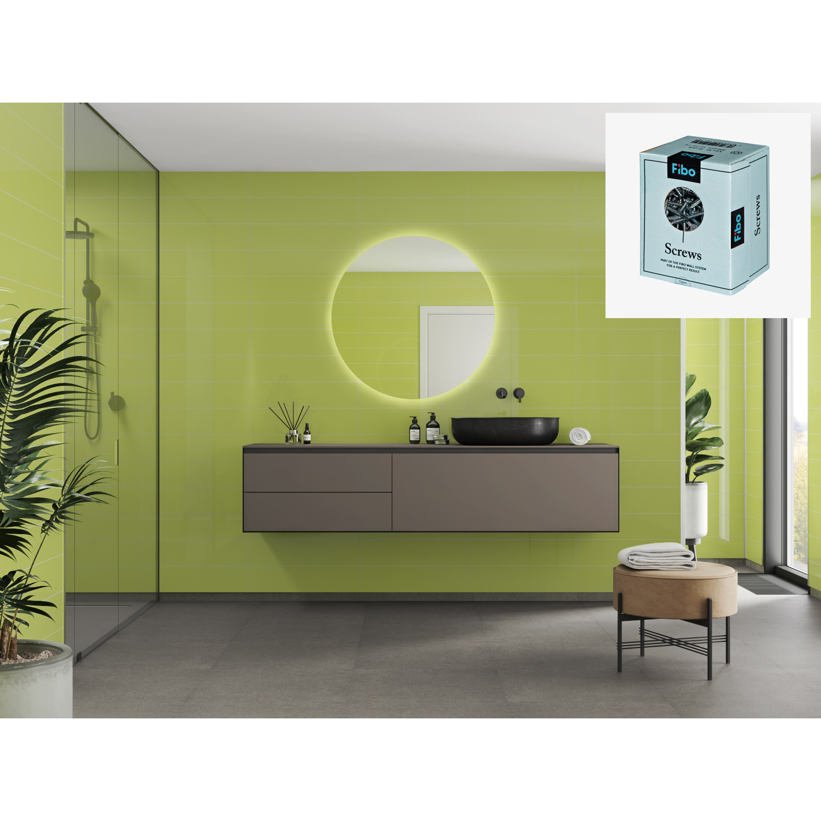Baderomspanel Fibo 2446 M6015 Lime med Monteringsskruer