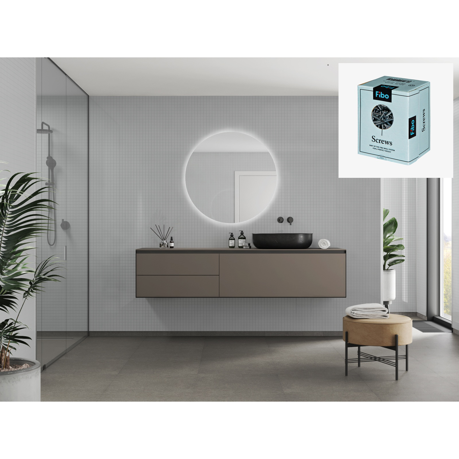 Baderomspanel Fibo 4063 M0303 Clean Grey med Monteringsskruer