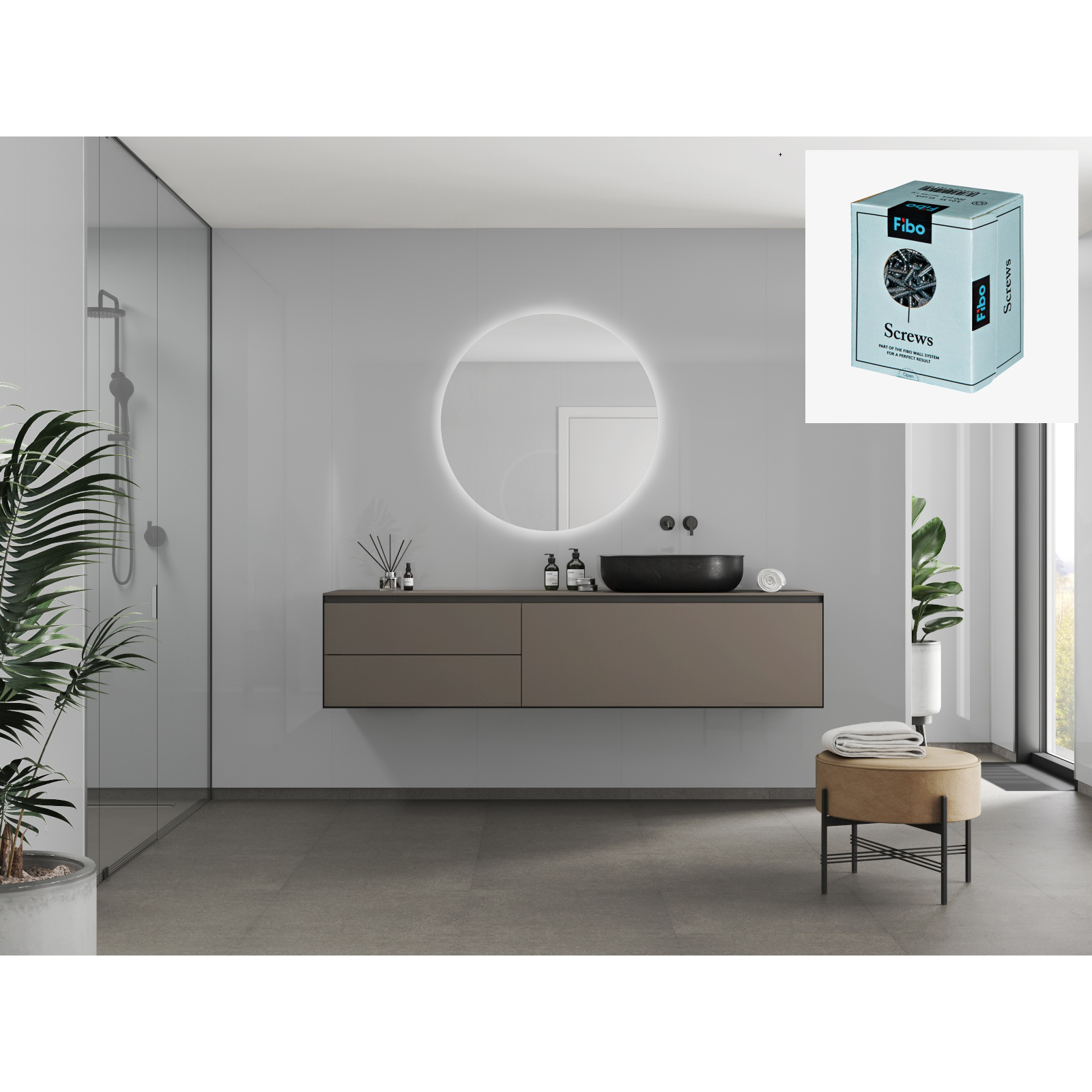 Baderomspanel Fibo 4063 M10 Clean Grey med Monteringsskruer