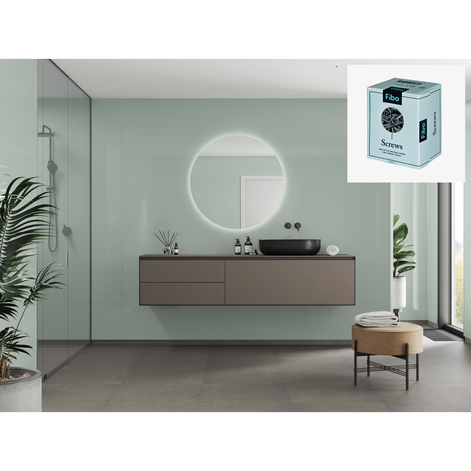 Baderomspanel Fibo 4085 M6040 Light Mint med Monteringsskruer