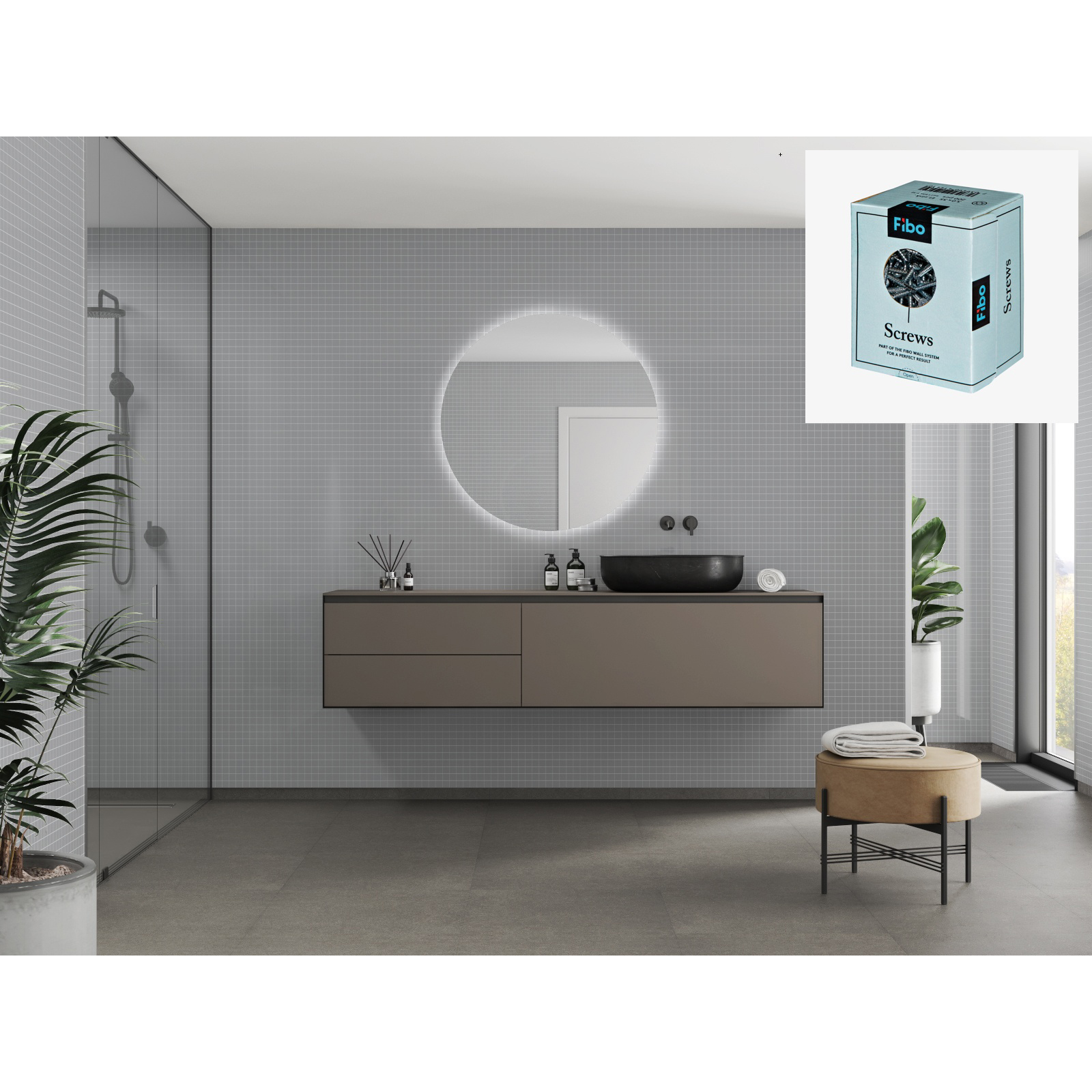 Baderomspanel Fibo 4115 M0303 Medium Grey med Monteringsskruer