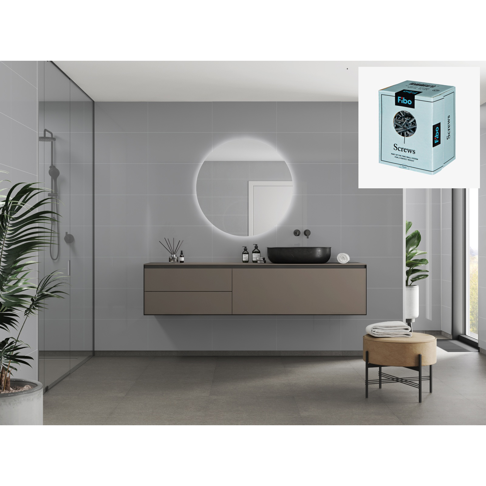 Baderomspanel Fibo 4115 M6030 Medium Grey med Monteringsskruer