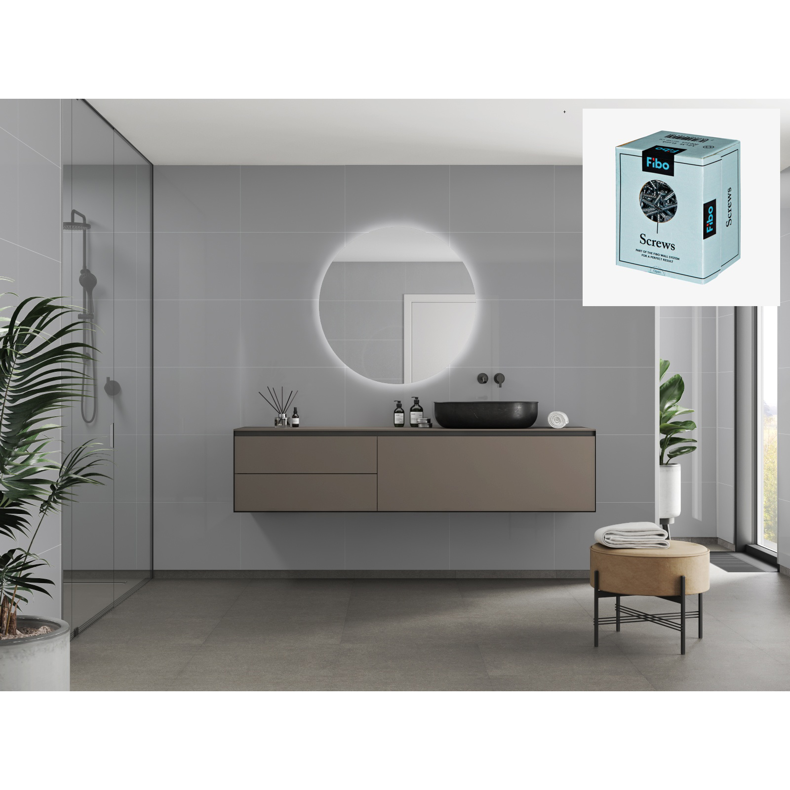 Baderomspanel Fibo 4115 M6040 Medium Grey med Monteringsskruer