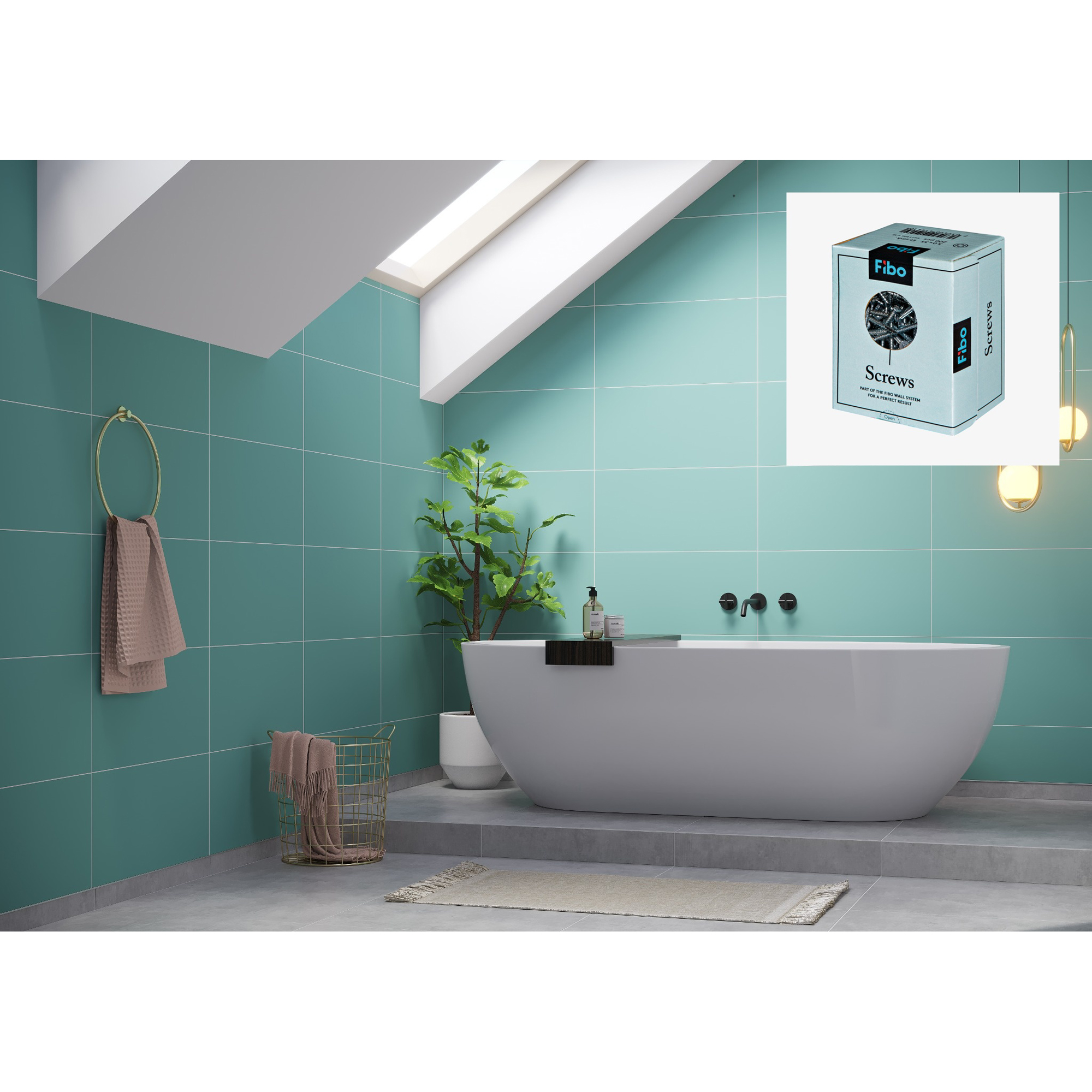 Baderomspanel Fibo 3212-6030 EM Aqua Mint med Monteringsskruer