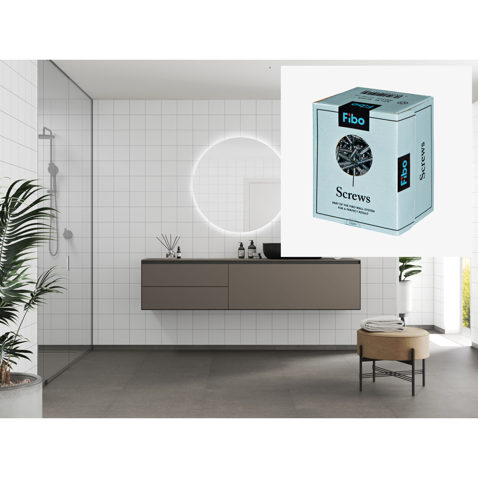 Baderomspanel Fibo 2099-M1515 White Contrast med Monteringsskruer