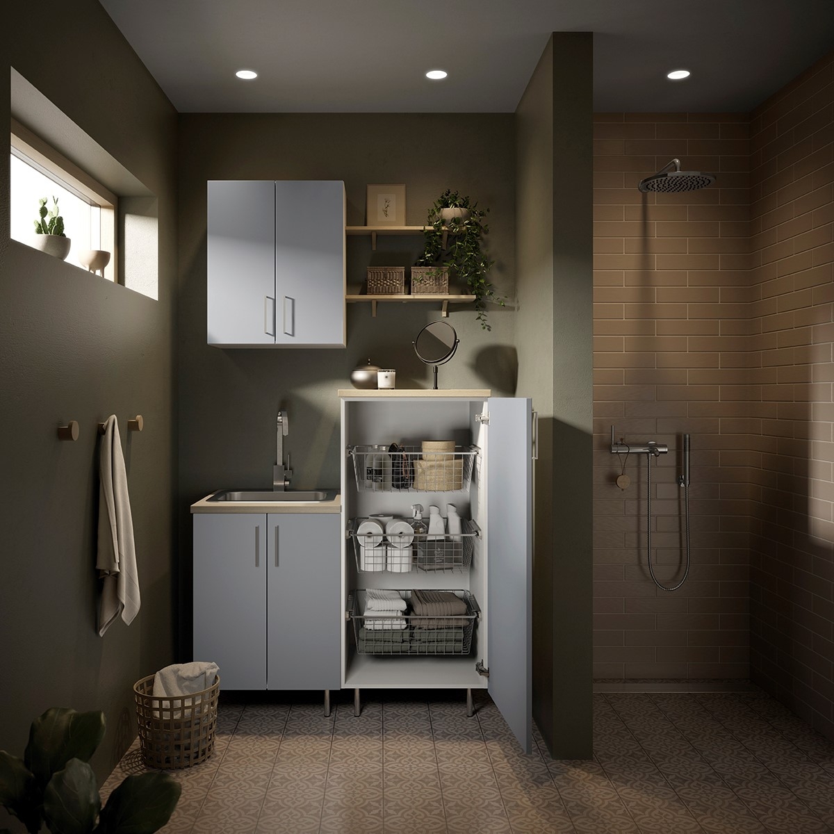 Vaskerom Miljø FOSSBAD 120 cm A Skygge med Lys Eik Benkeplate