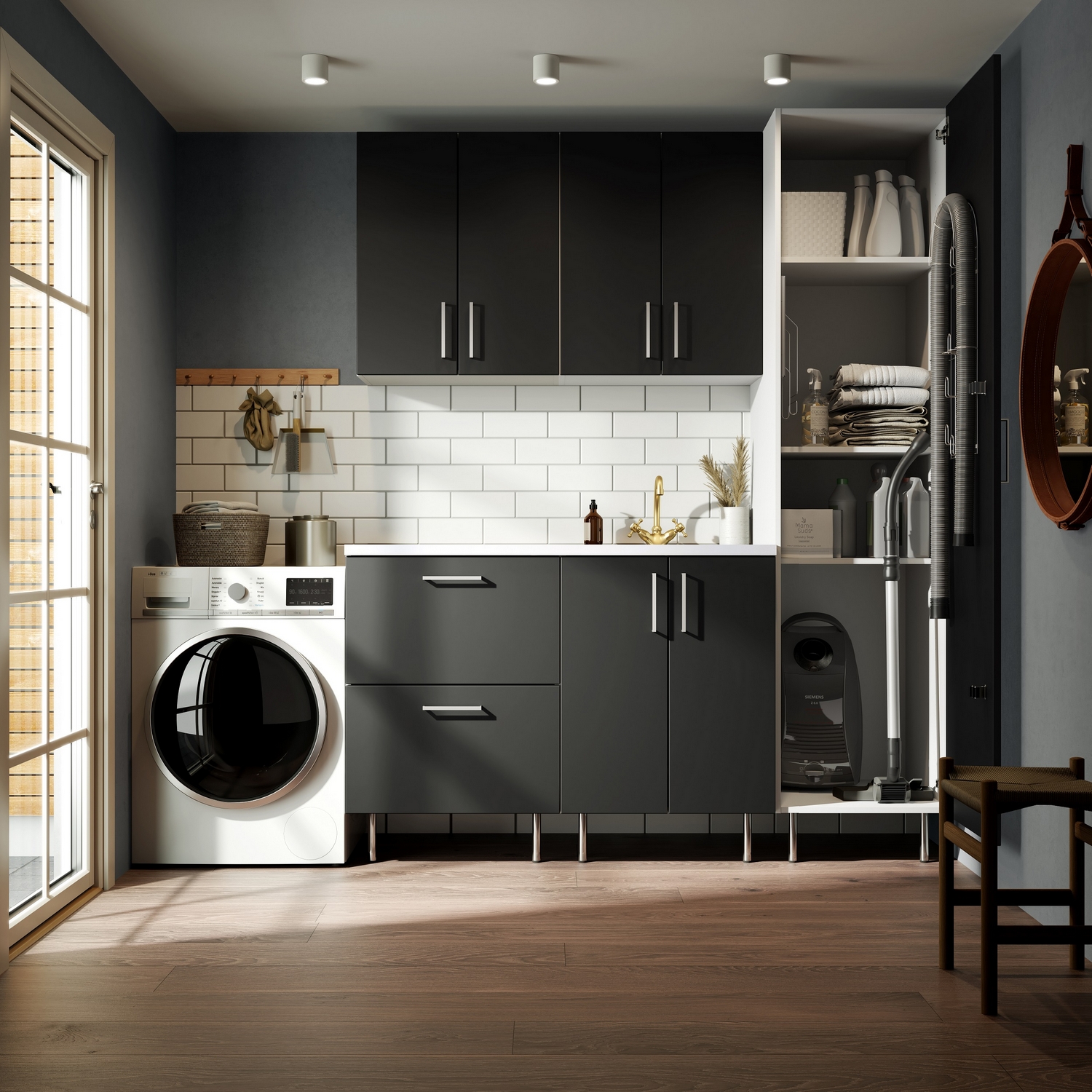 Vaskerom Miljø FOSSBAD 230 cm Matt Sort med Hvit Benkeplate