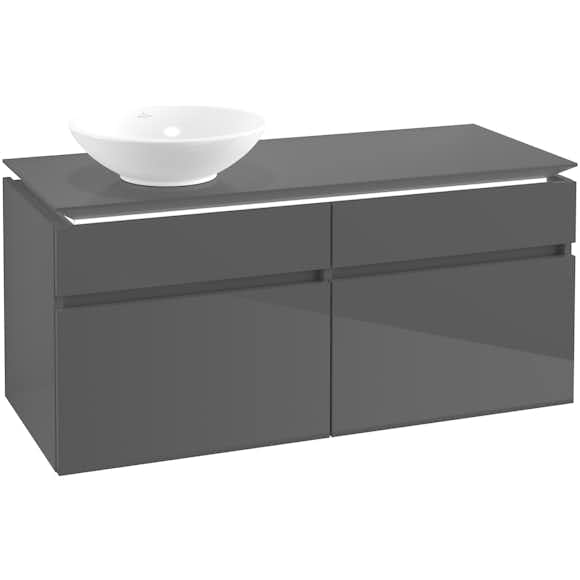 tvättställsskåp villeroy & boch legato 1200 med 4 lådor för ocentrerat ytmonterat tvättställ