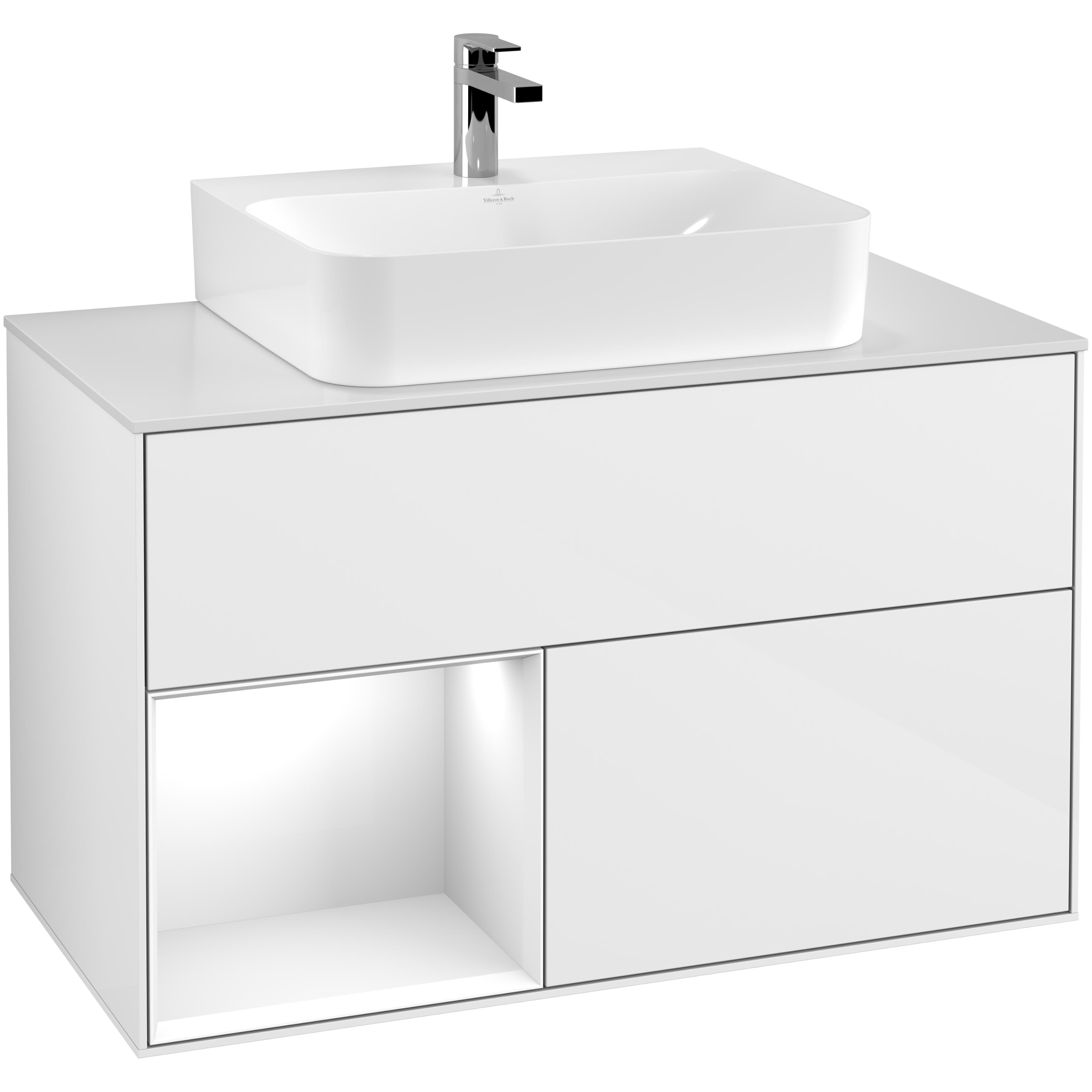 Tvättställsskåp Villeroy & Boch Finion med 2 Lådor Hylla och Bänkskiva för Centrerat Tvättställ | badrum - badrumsmobler - tvattstallsskap-och-kommod | KakelKungen