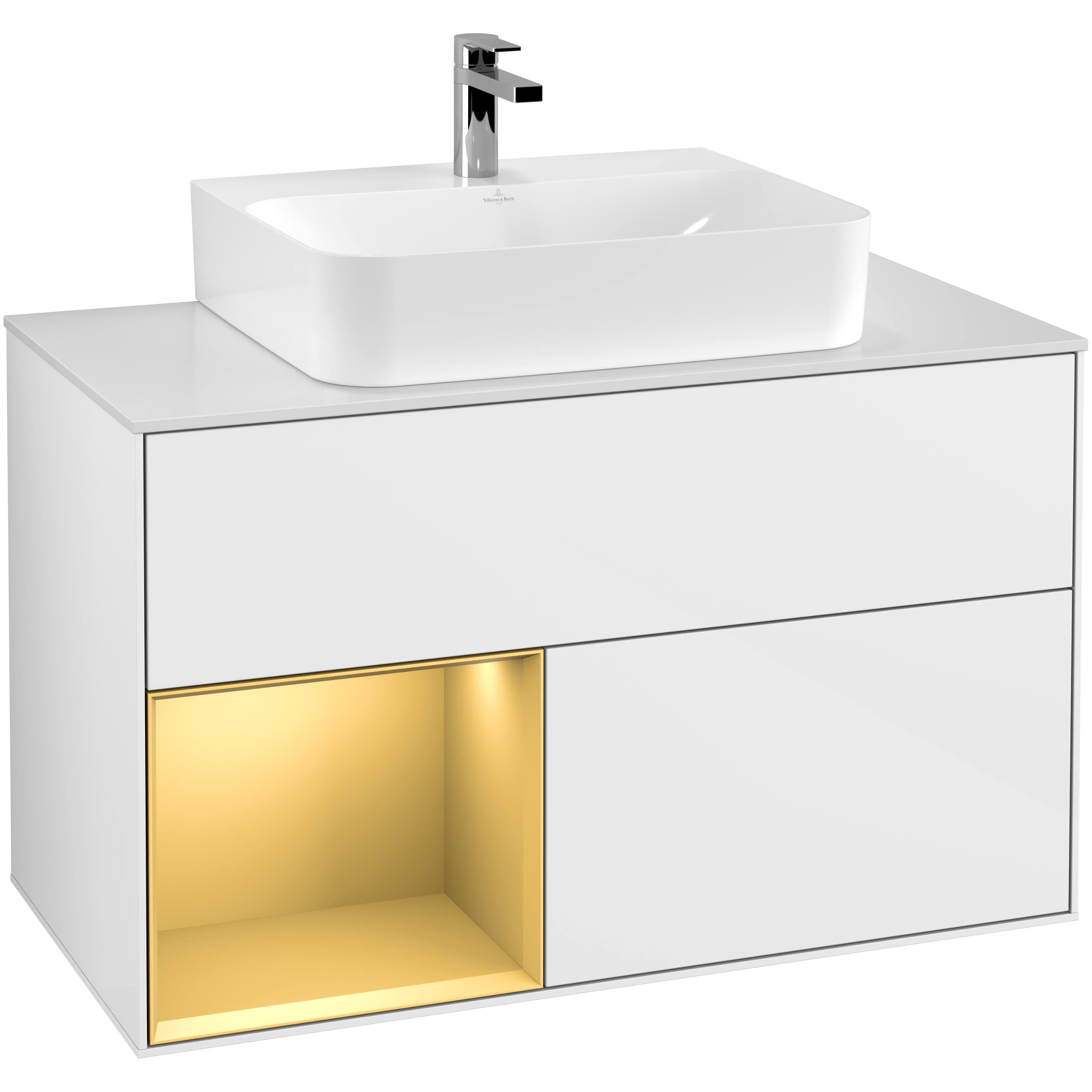 Tvättställsskåp Villeroy & Boch Finion med 2 Lådor Hylla och Bänkskiva för Centrerat Tvättställ | badrum - badrumsmobler - tvattstallsskap-och-kommod | KakelKungen