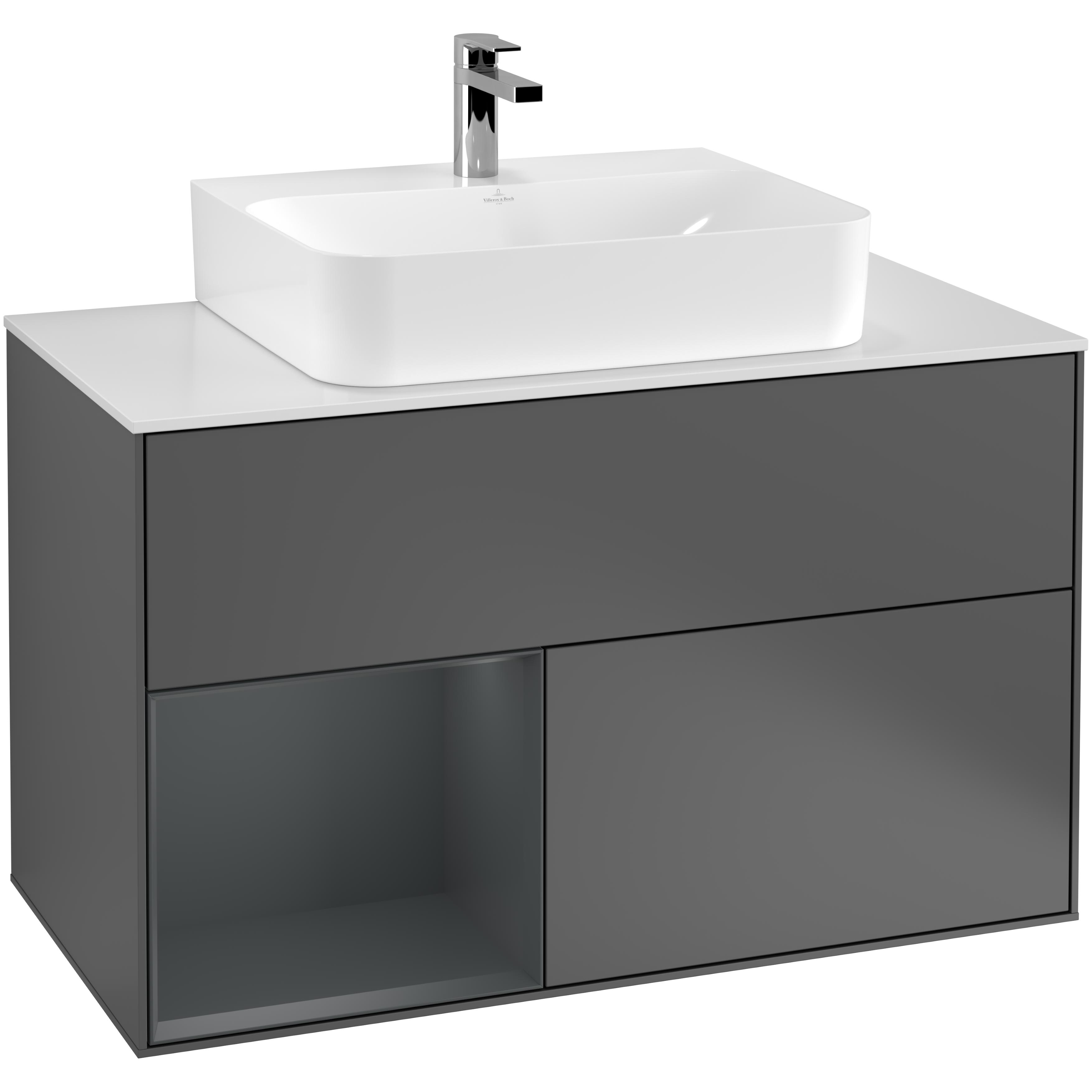 Tvättställsskåp Villeroy & Boch Finion med 2 Lådor Hylla och Bänkskiva för Centrerat Tvättställ | badrum - badrumsmobler - tvattstallsskap-och-kommod | KakelKungen