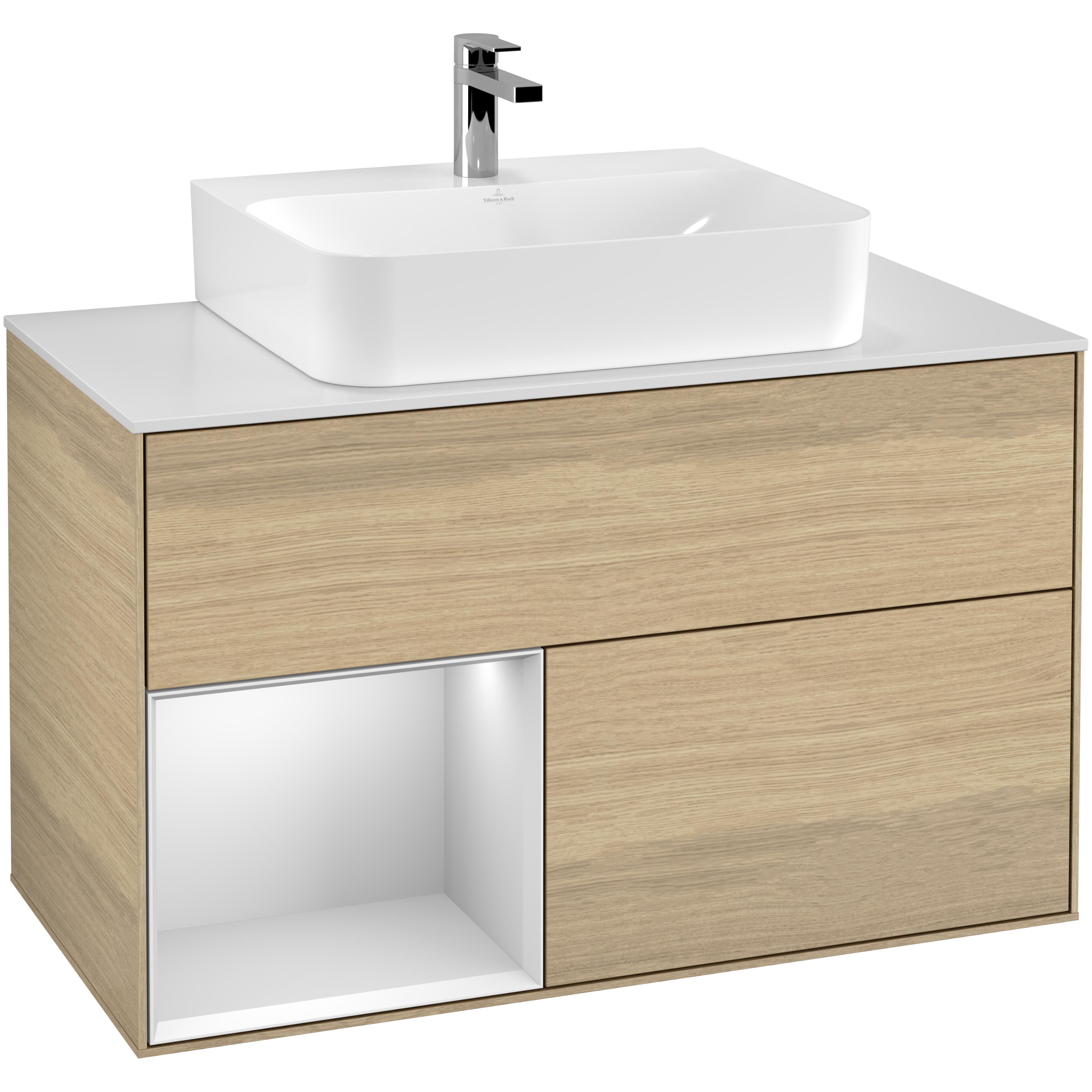 Tvättställsskåp Villeroy & Boch Finion med 2 Lådor Hylla och Bänkskiva för Centrerat Tvättställ | badrum - badrumsmobler - tvattstallsskap-och-kommod | KakelKungen