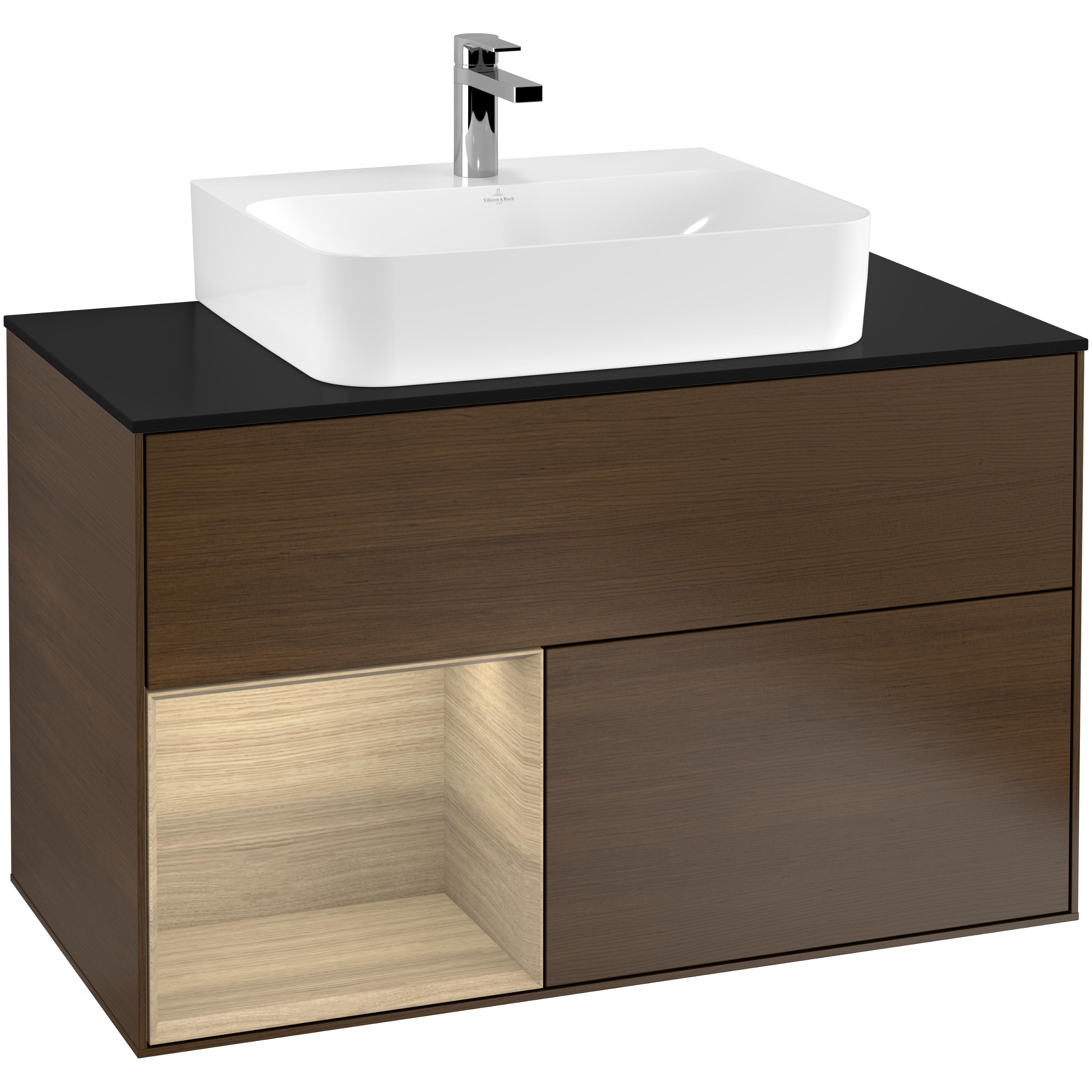 tvättställsskåp villeroy & boch finion med 2 lådor hylla och bänkskiva för centrerat tvättställ