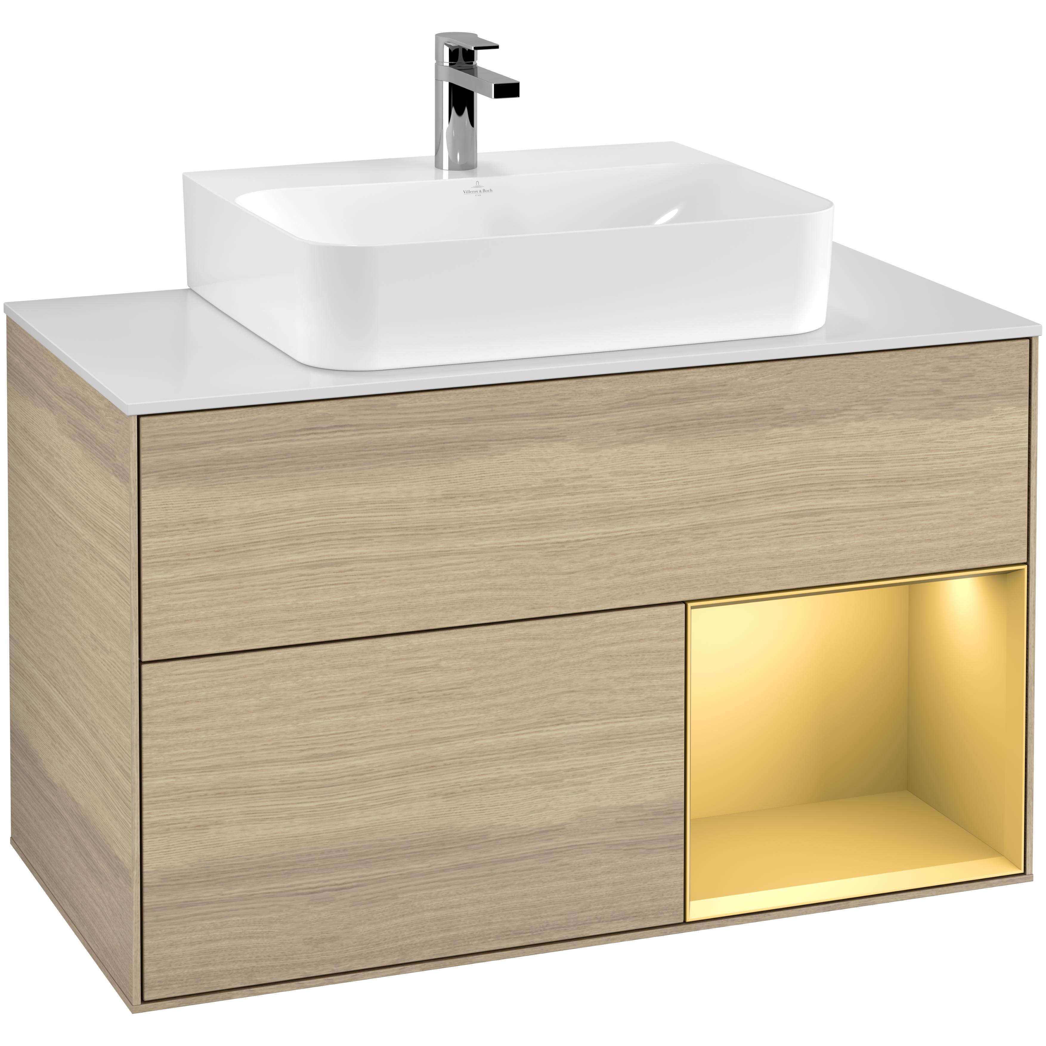 Tvättställsskåp Villeroy & Boch Finion med 2 Lådor Hylla och Bänkskiva för Centrerat Tvättställ | badrum - badrumsmobler - tvattstallsskap-och-kommod | KakelKungen