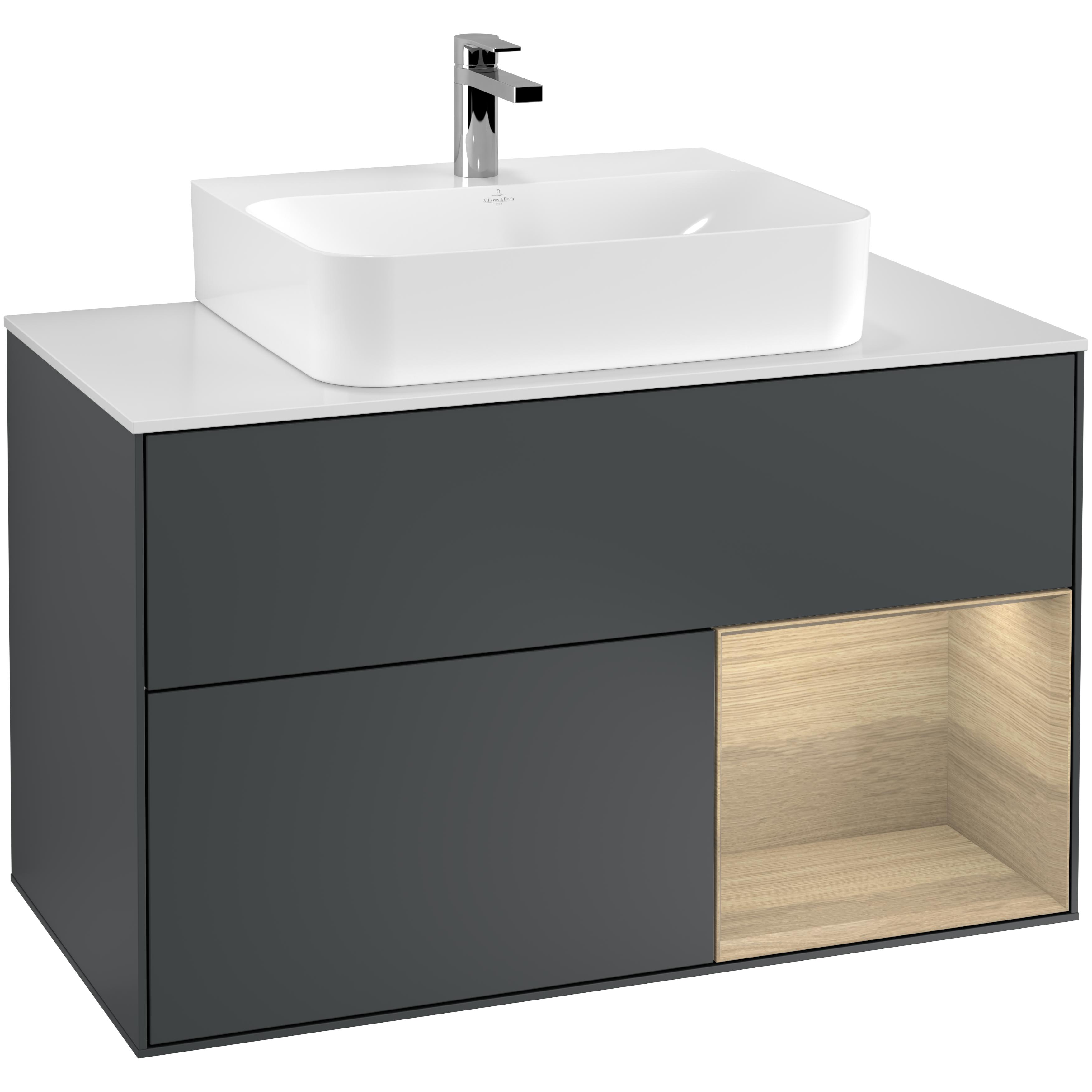 Tvättställsskåp Villeroy & Boch Finion med 2 Lådor Hylla och Bänkskiva för Centrerat Tvättställ | badrum - badrumsmobler - tvattstallsskap-och-kommod | KakelKungen