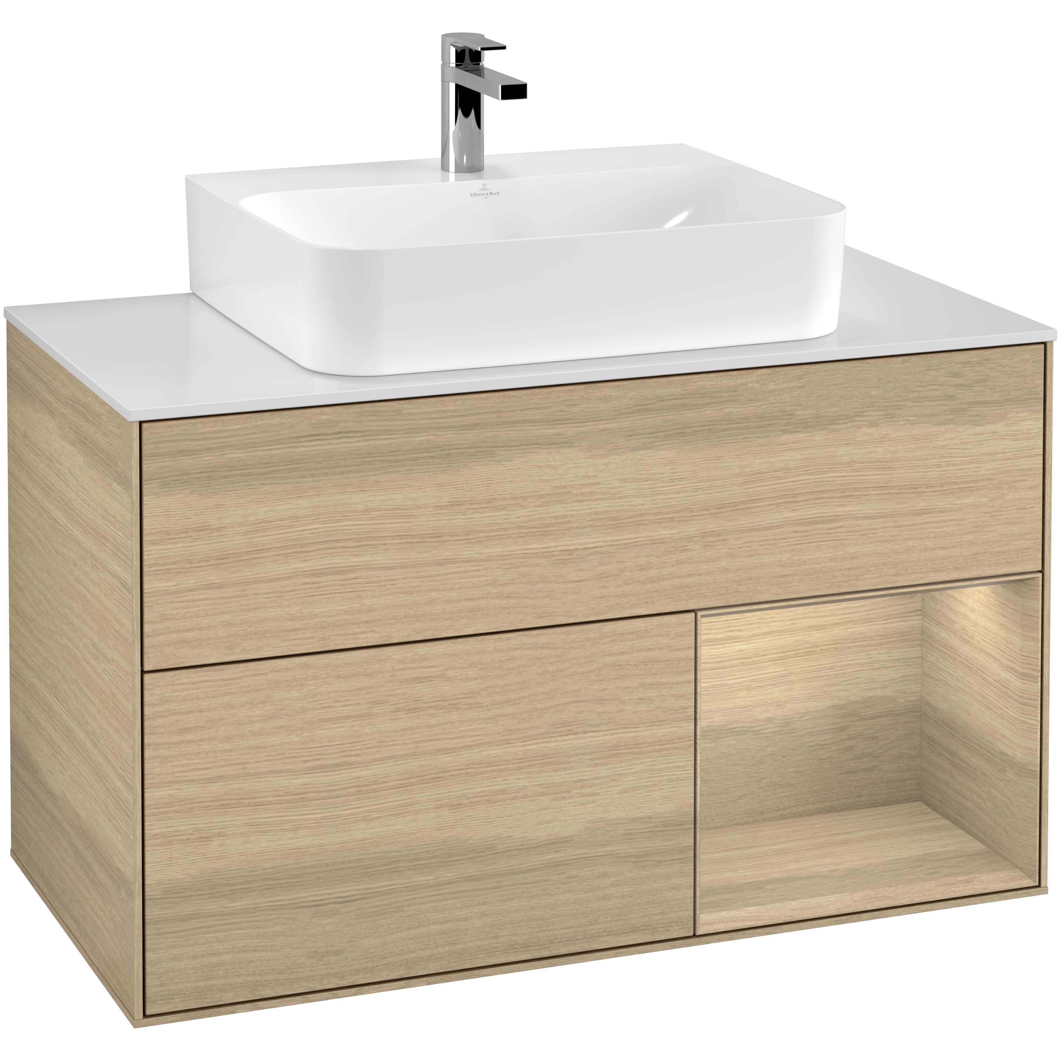 Tvättställsskåp Villeroy & Boch Finion med 2 Lådor Hylla och Bänkskiva för Centrerat Tvättställ | badrum - badrumsmobler - tvattstallsskap-och-kommod | KakelKungen