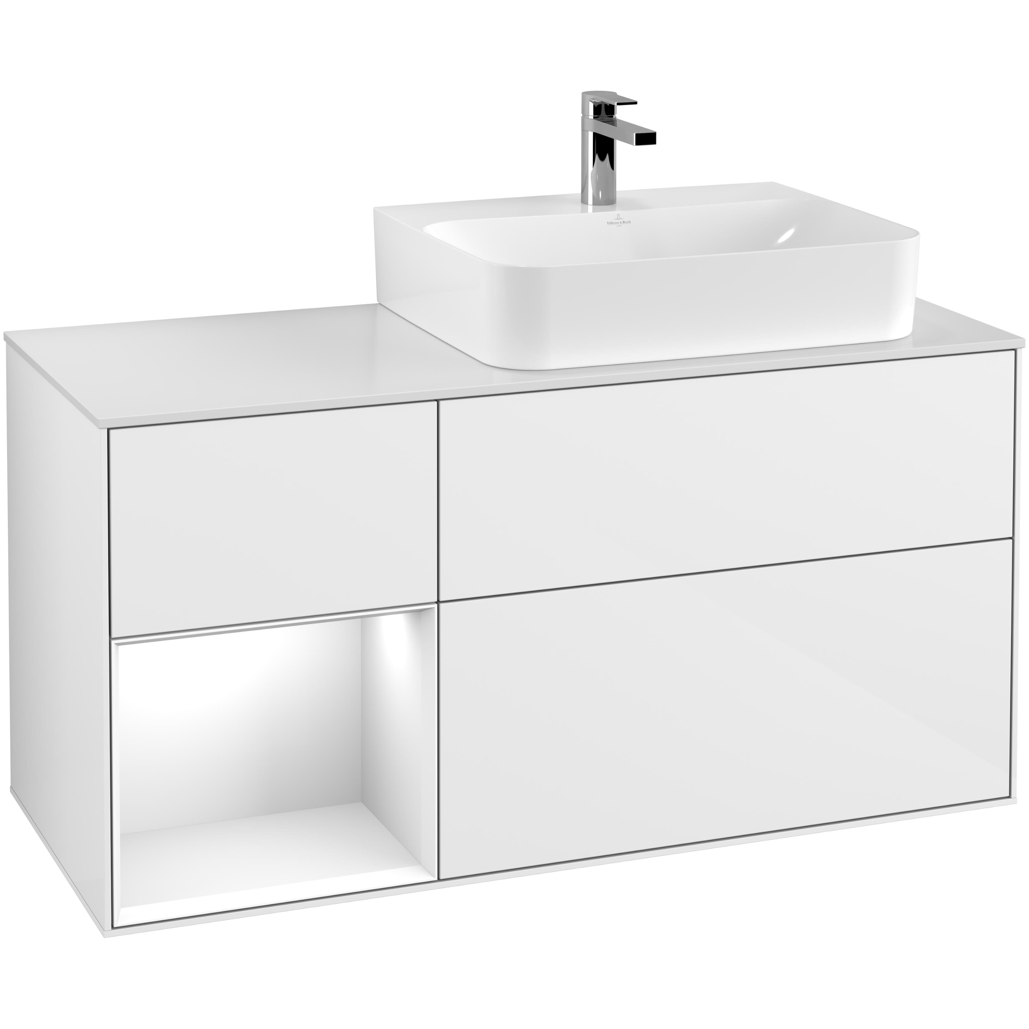 Tvättställsskåp Villeroy & Boch Finion med 3 Lådor Hylla och Bänkskiva för Ocentrerat Tvättställ | badrum - badrumsmobler - tvattstallsskap-och-kommod | KakelKungen