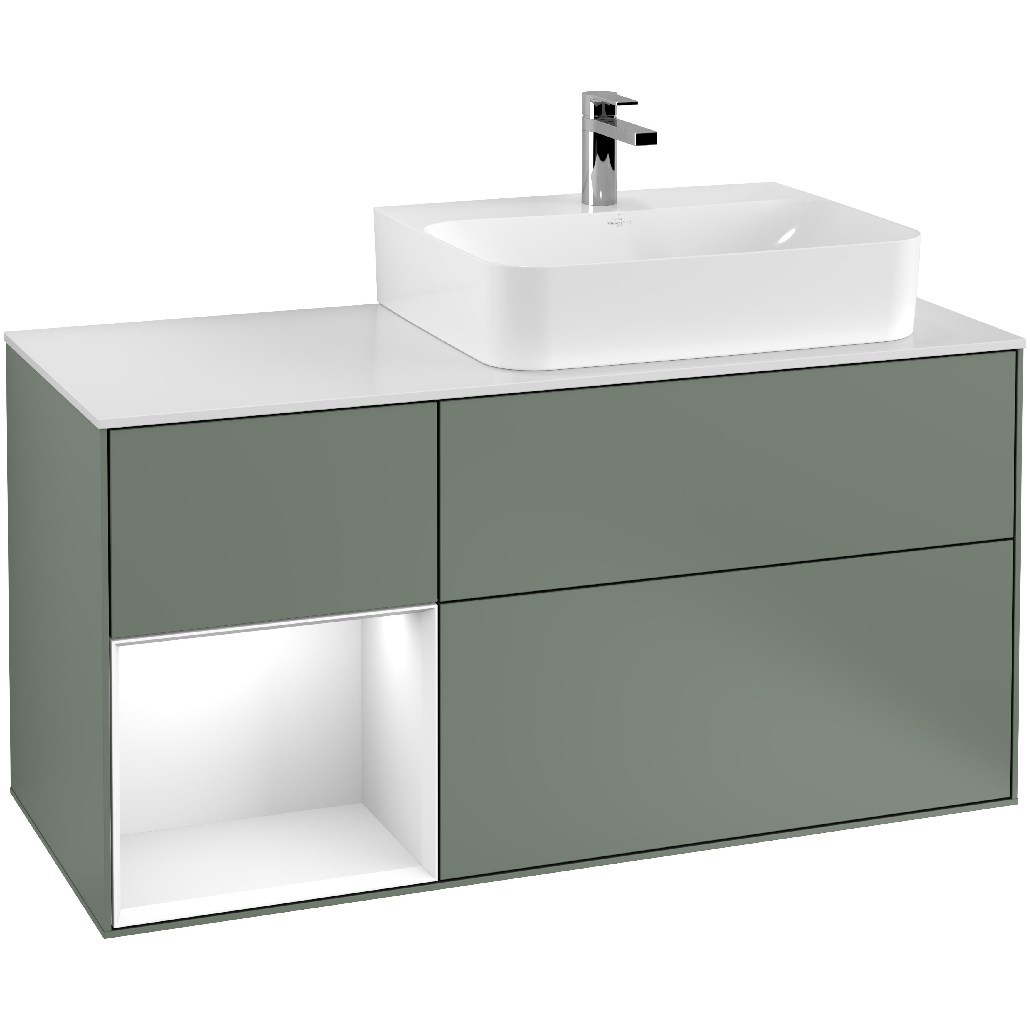 Tvättställsskåp Villeroy & Boch Finion med 3 Lådor Hylla och Bänkskiva för Ocentrerat Tvättställ | badrum - badrumsmobler - tvattstallsskap-och-kommod | KakelKungen