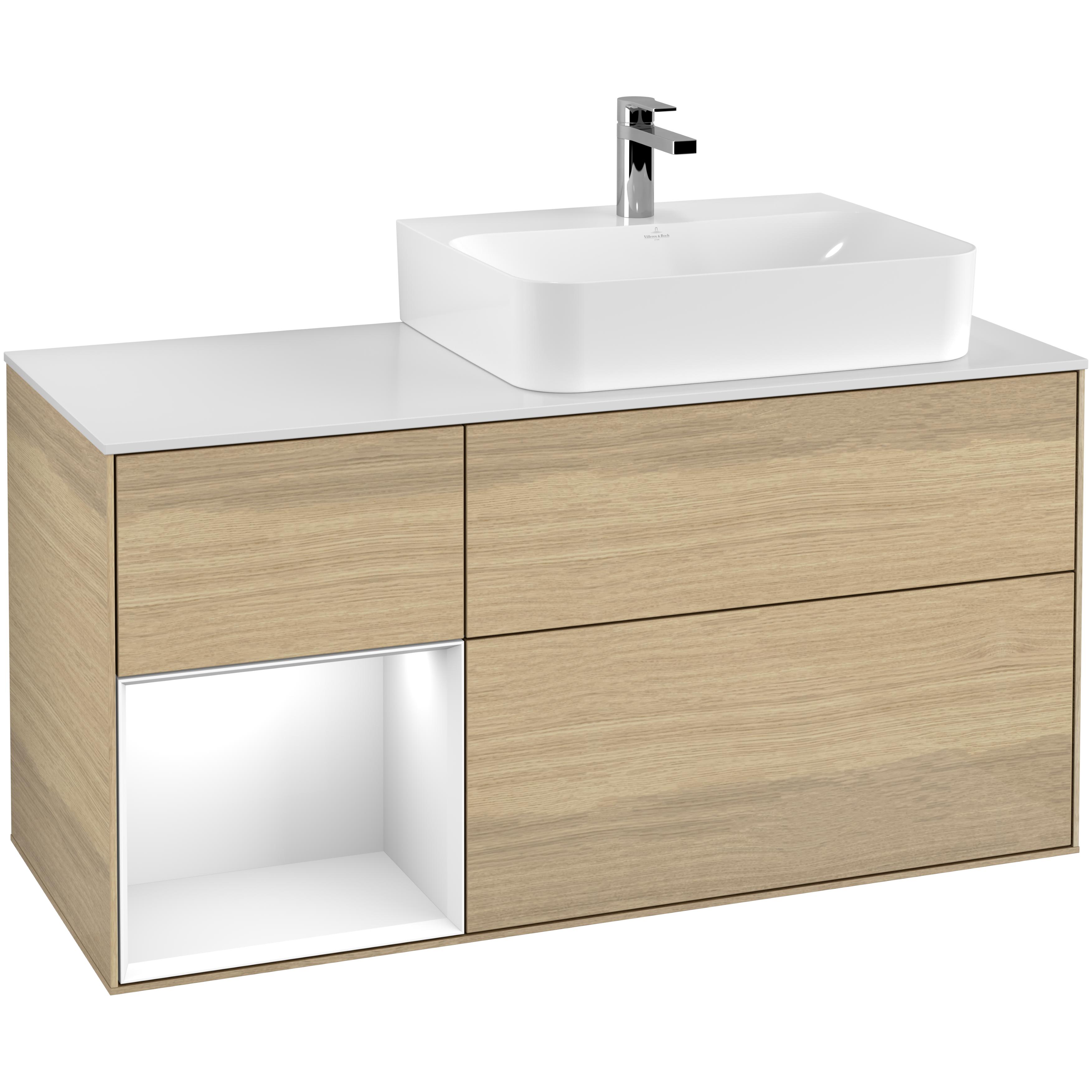 Tvättställsskåp Villeroy & Boch Finion med 3 Lådor Hylla och Bänkskiva för Ocentrerat Tvättställ | badrum - badrumsmobler - tvattstallsskap-och-kommod | KakelKungen